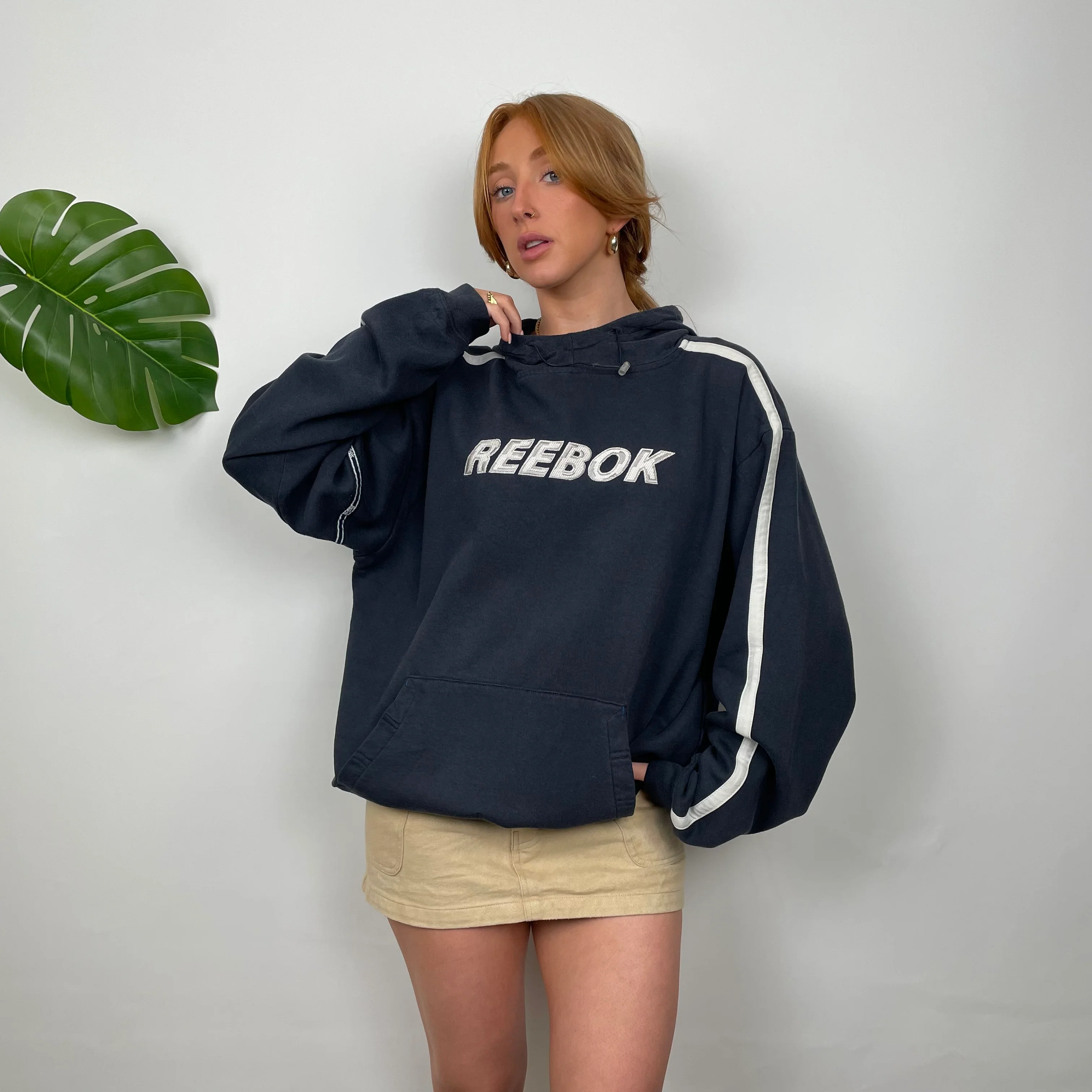Reebok Navy Embroidered Spell Out Hoodie (XL) - Image 9