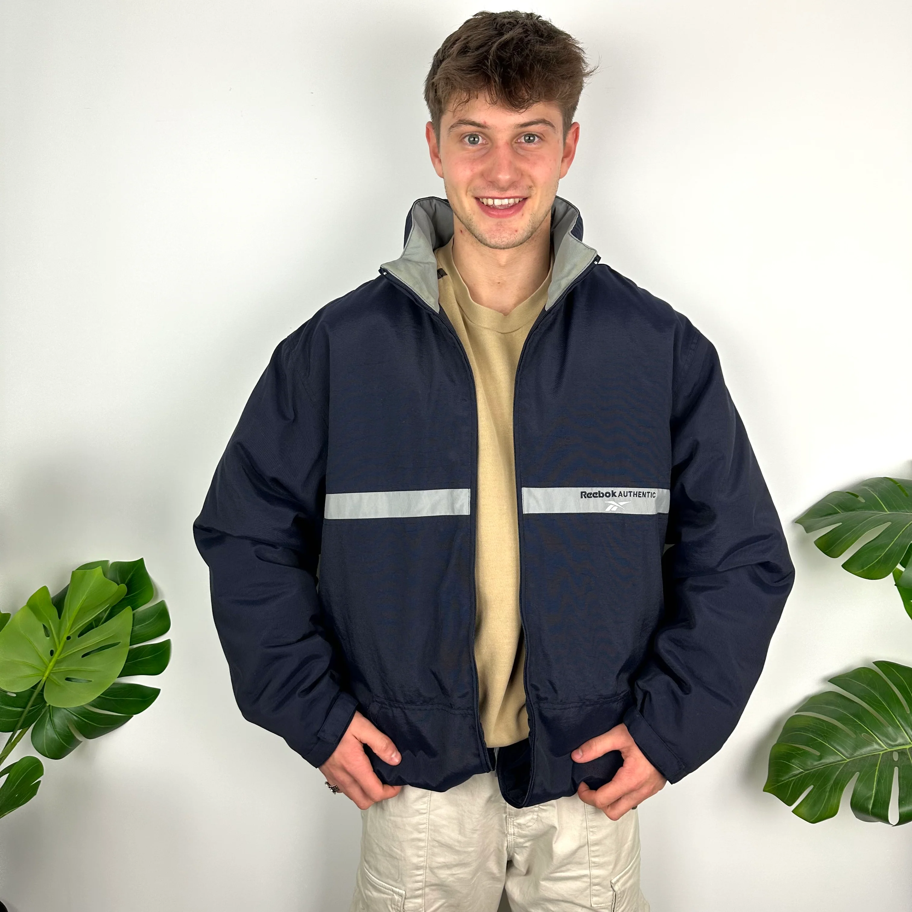 Reebok Navy Embroidered Spell Out Padded Jacket (XL) - Image 3