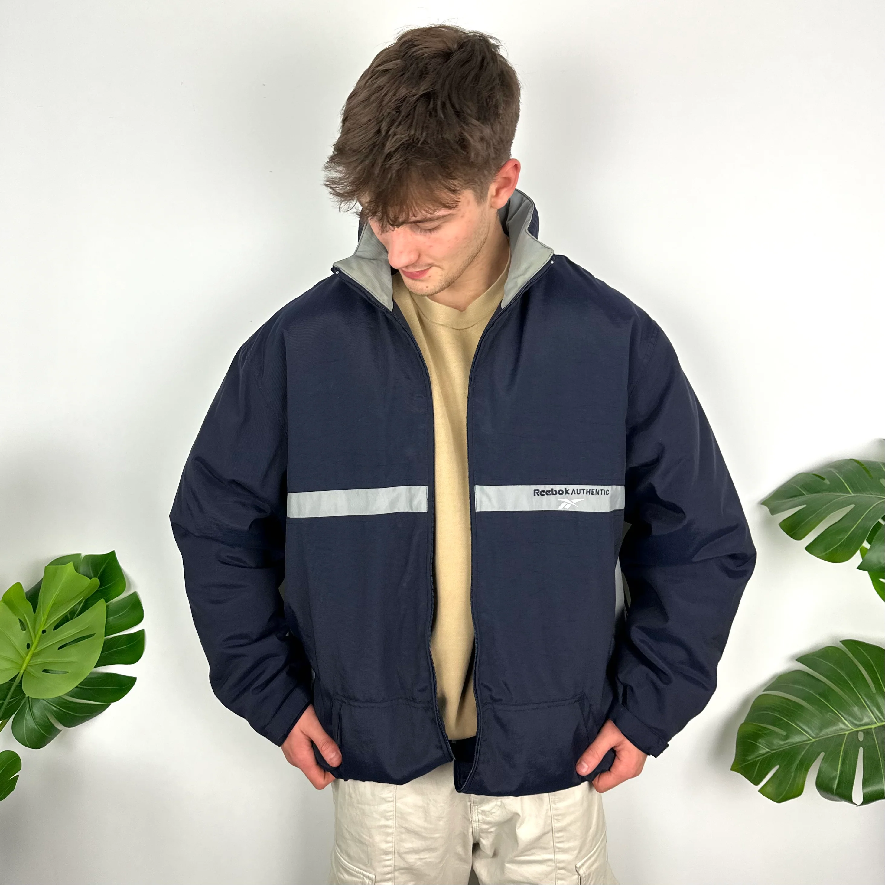 Reebok Navy Embroidered Spell Out Padded Jacket (XL) - Image 5