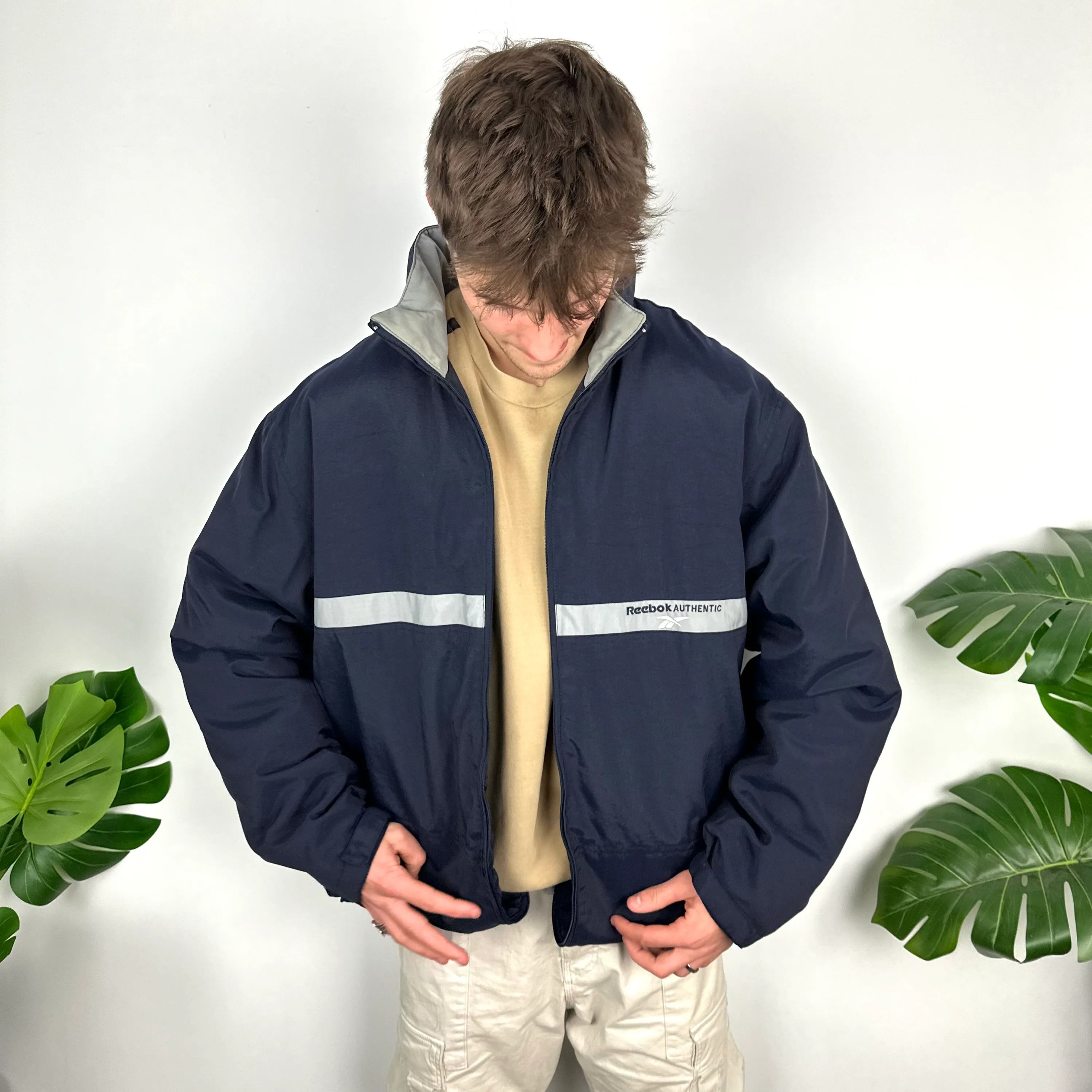 Reebok Navy Embroidered Spell Out Padded Jacket (XL) - Image 7