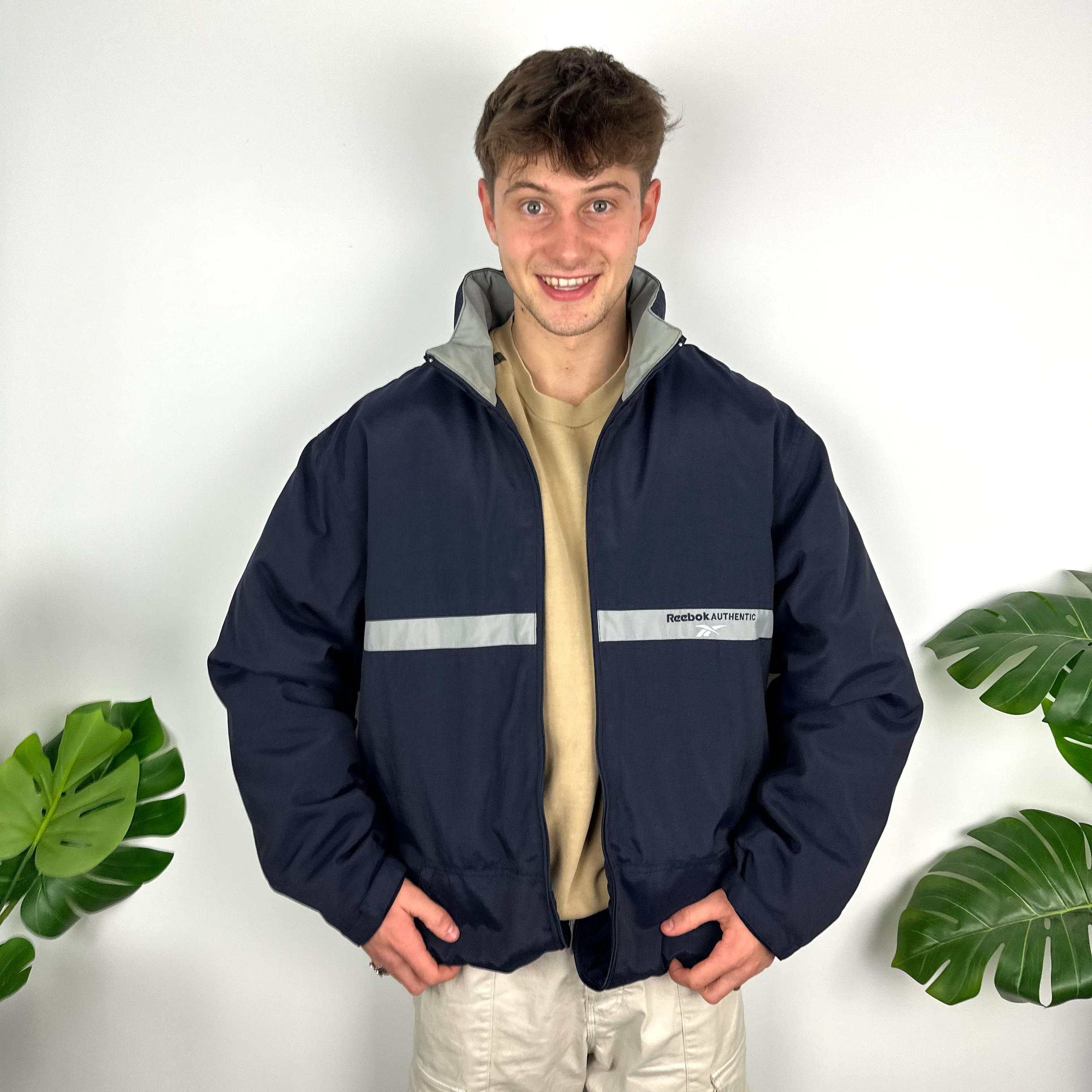 Reebok Navy Embroidered Spell Out Padded Jacket (XL) - Image 8