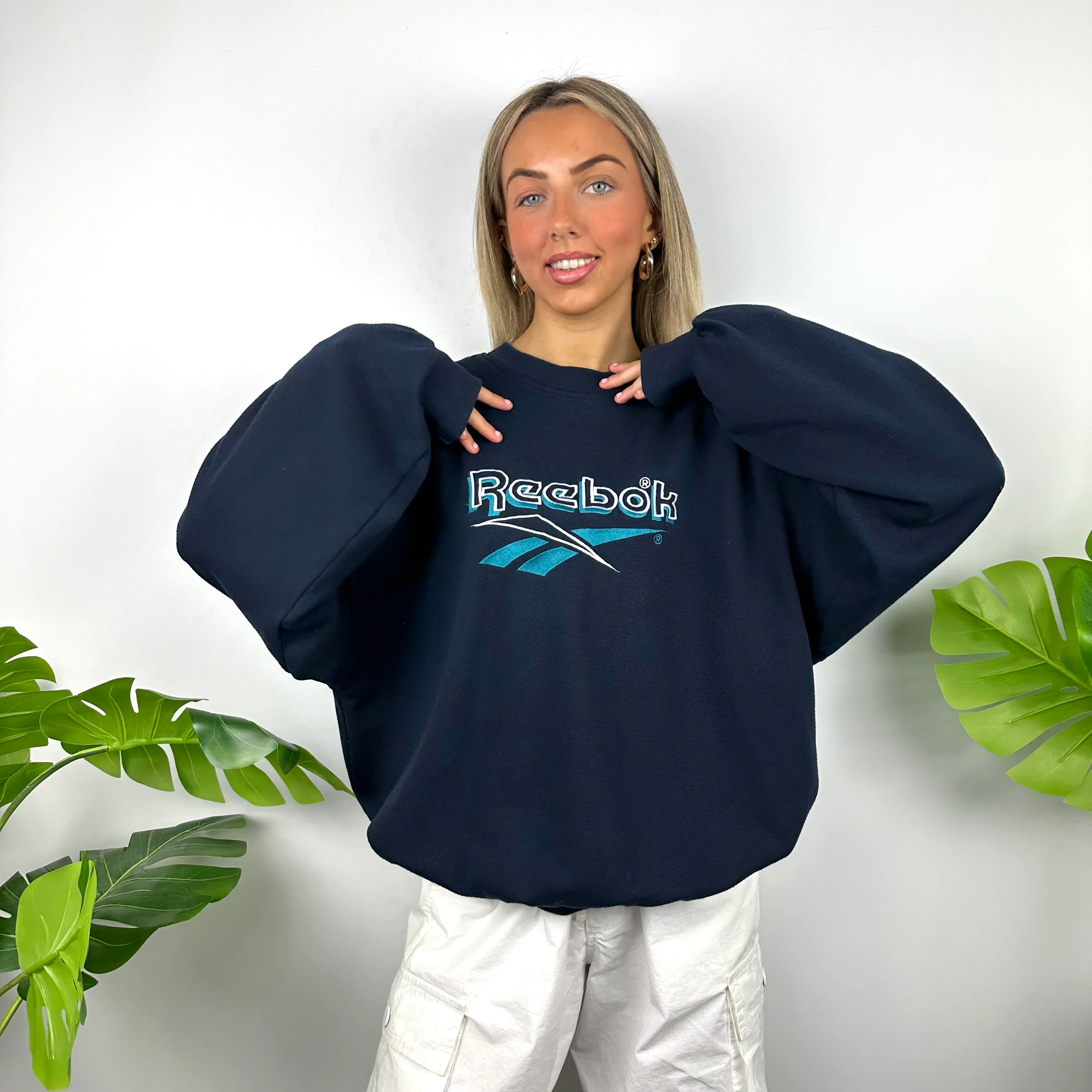 Reebok Navy Embroidered Spell Out Sweatshirt (L) - Image 2