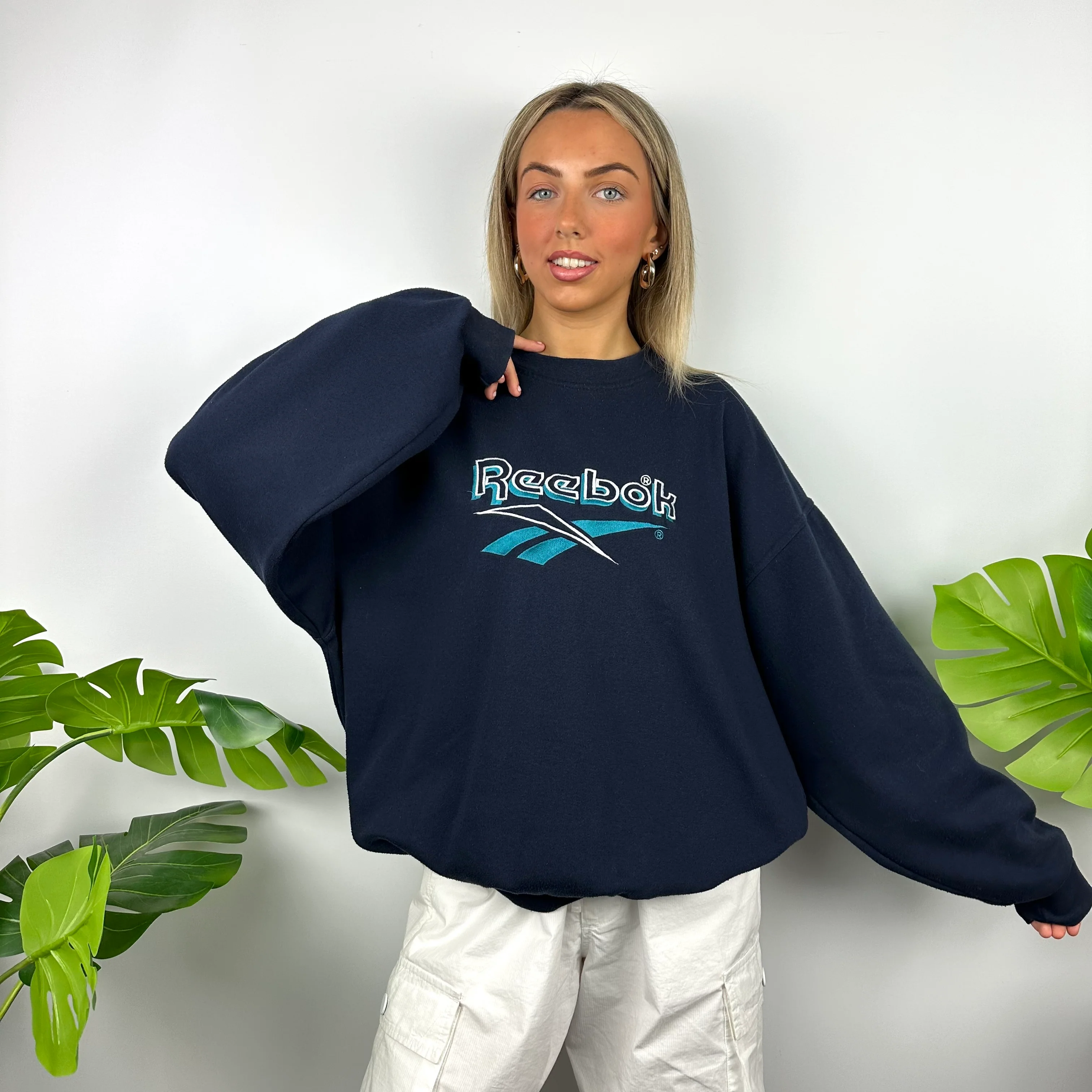 Reebok Navy Embroidered Spell Out Sweatshirt (L) - Image 6