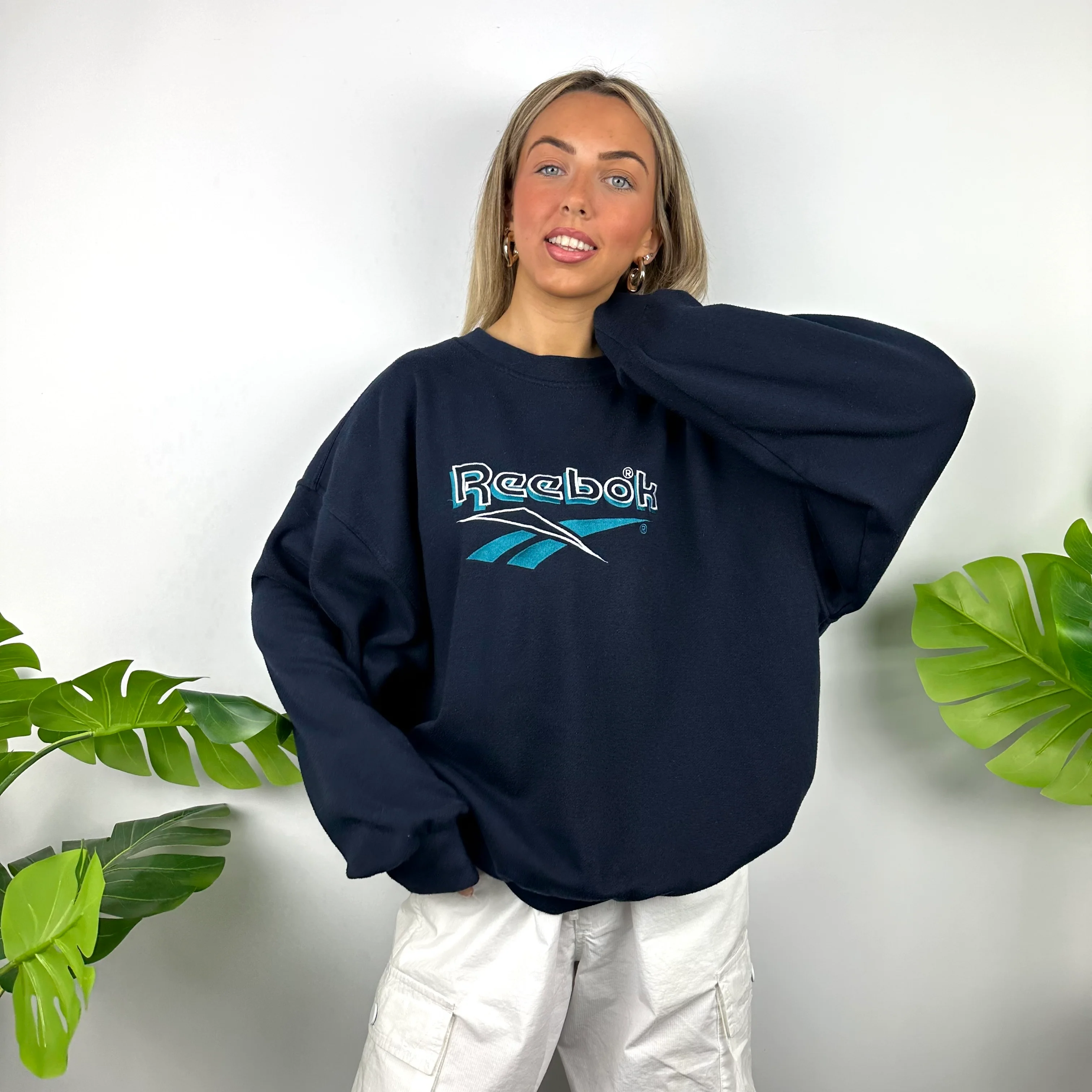 Reebok Navy Embroidered Spell Out Sweatshirt (L) - Image 8