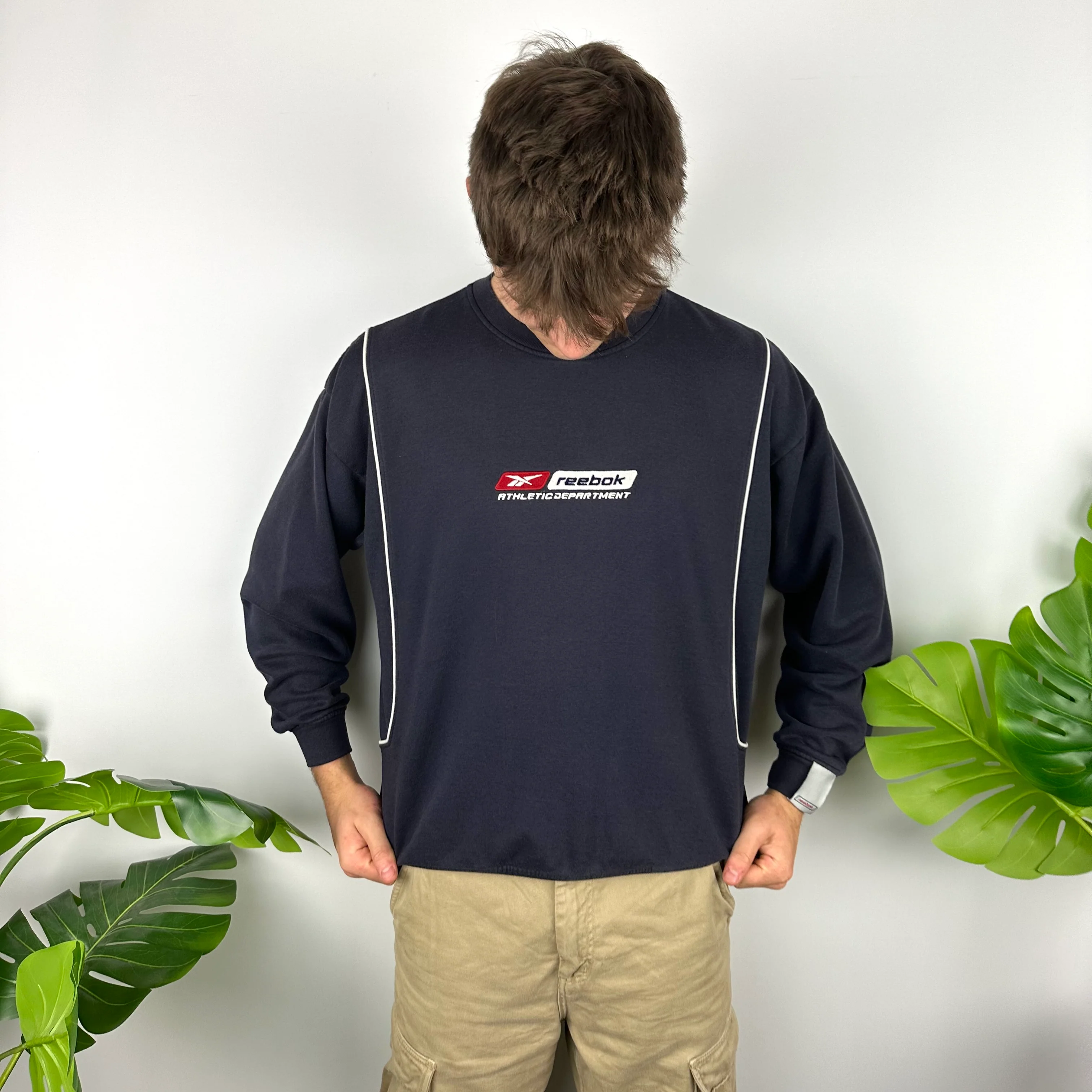 Reebok Navy Embroidered Spell Out Sweatshirt (M)
