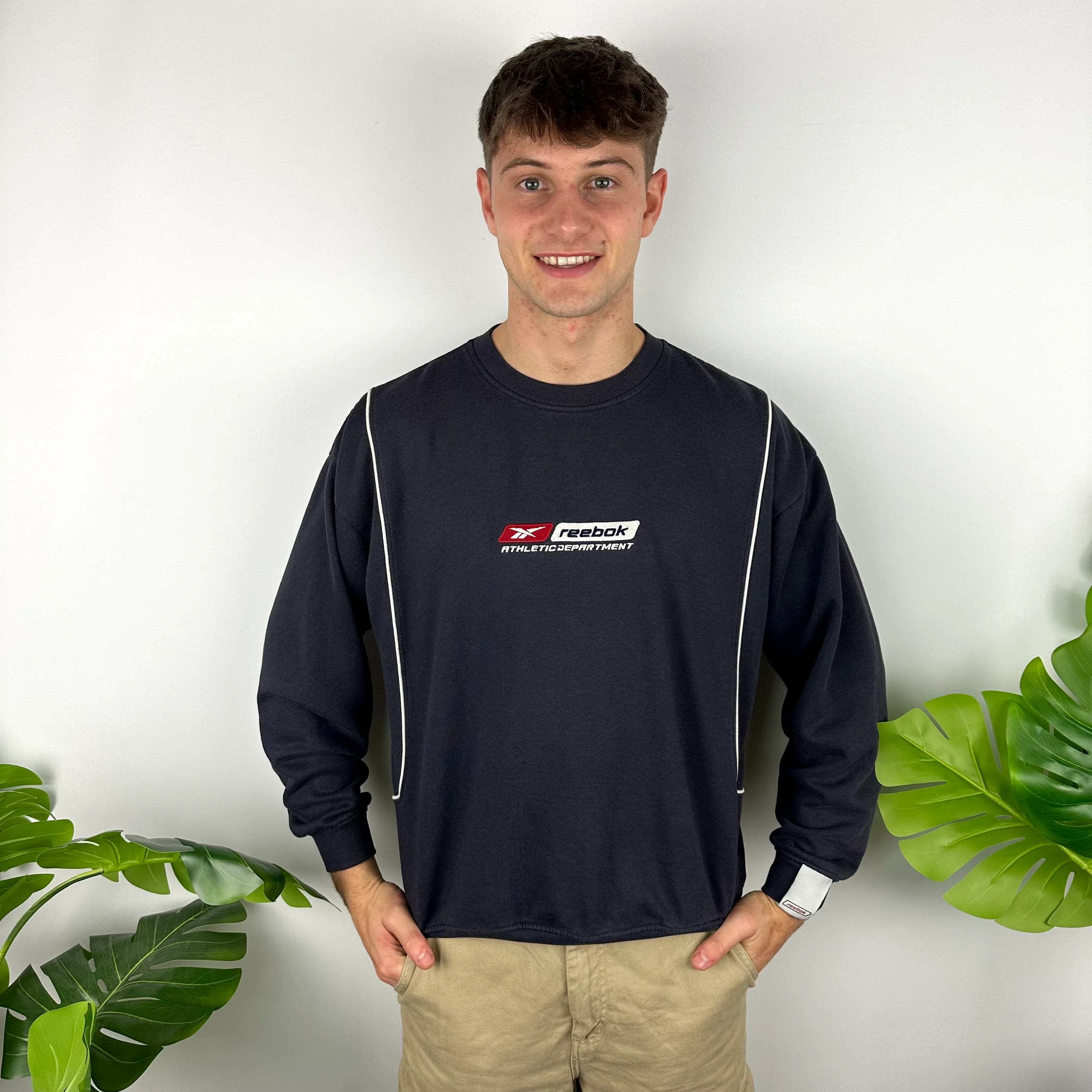 Reebok Navy Embroidered Spell Out Sweatshirt (M) - Image 2