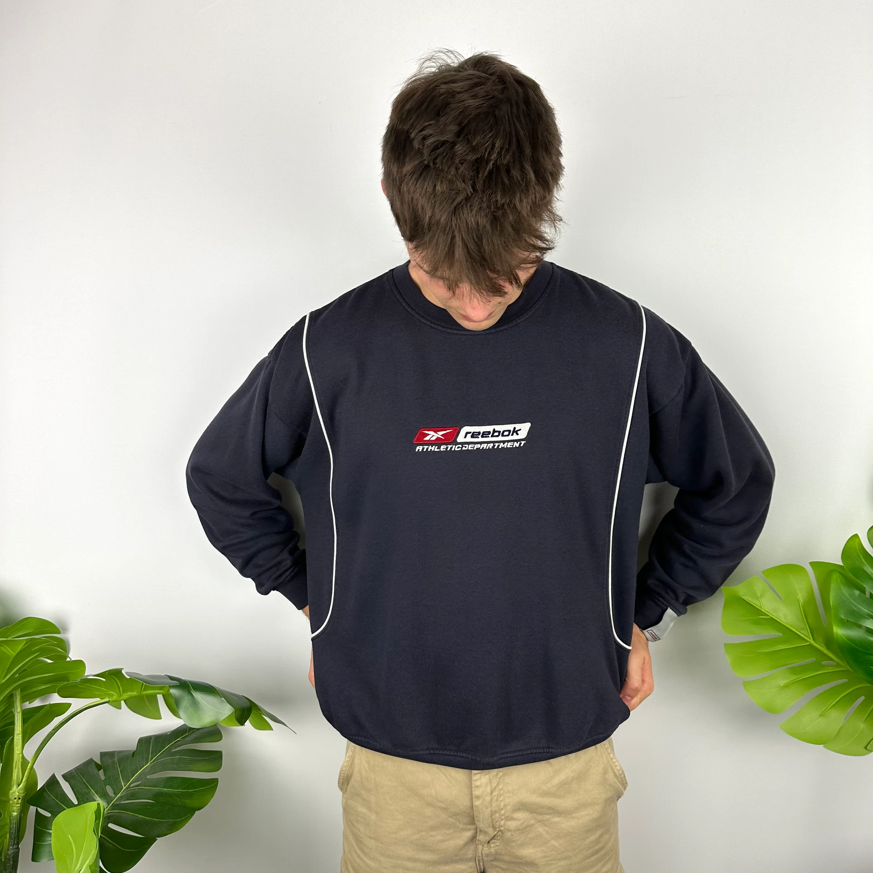 Reebok Navy Embroidered Spell Out Sweatshirt (M) - Image 6