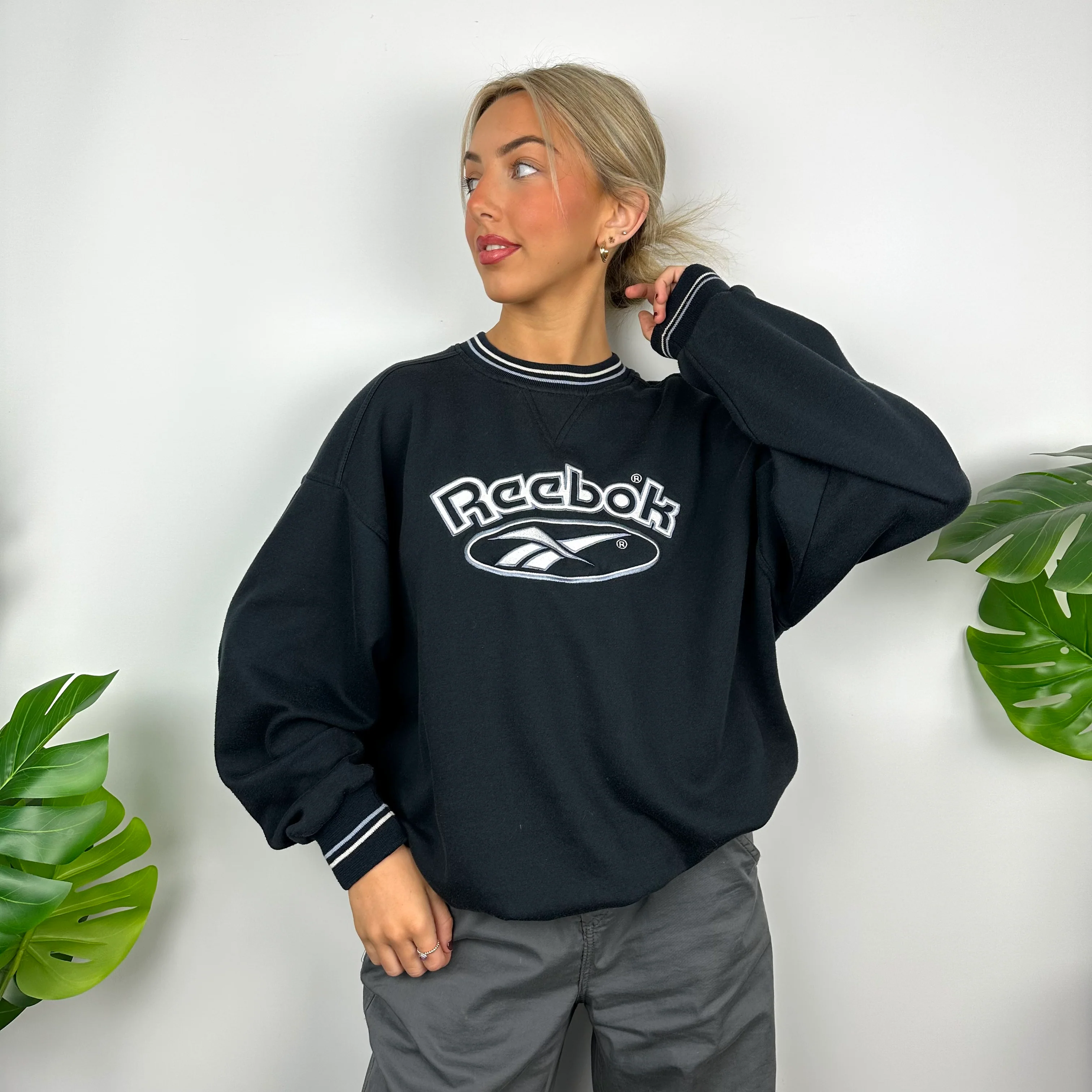 Reebok Navy Embroidered Spell Out Sweatshirt (M) - Image 6