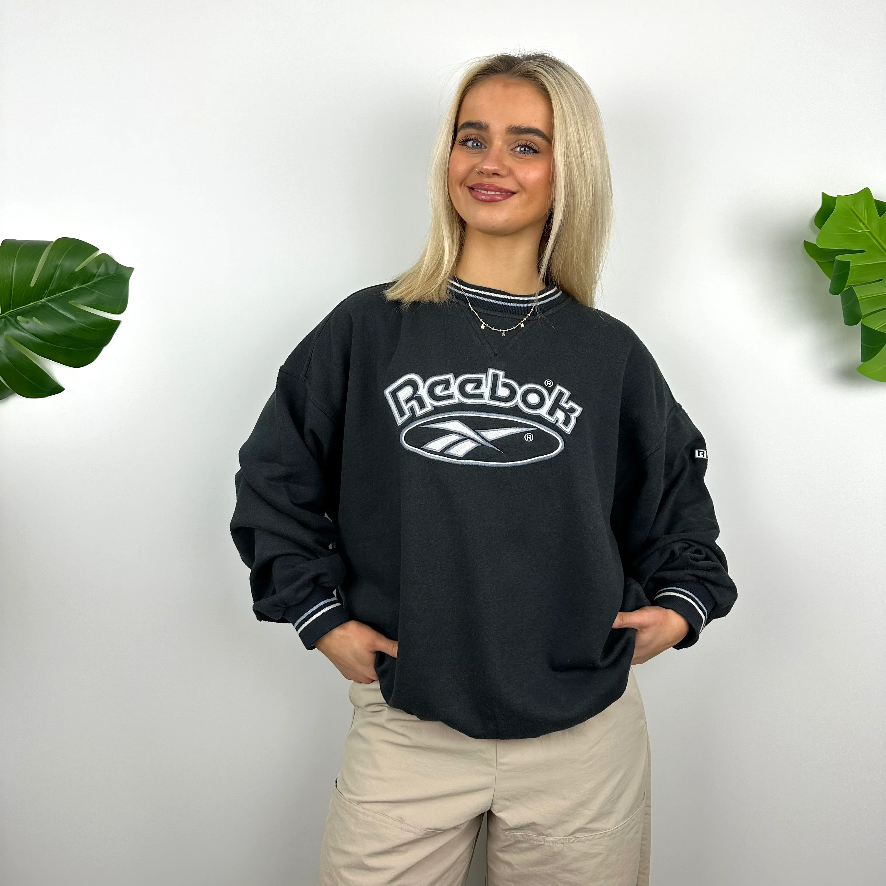 Reebok Navy Embroidered Spell Out Sweatshirt (M)