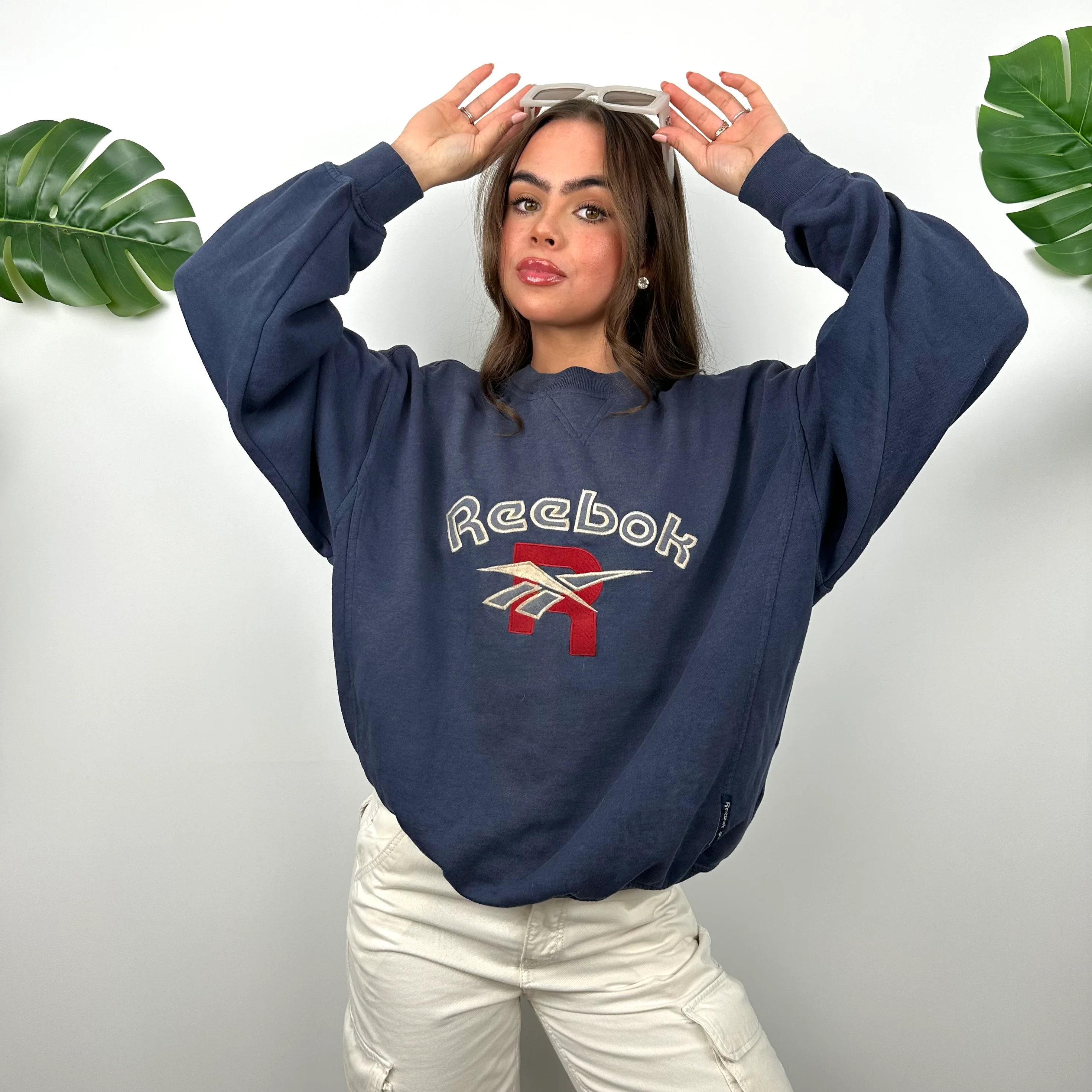 Reebok Navy Embroidered Spell Out Sweatshirt (S) - Image 2