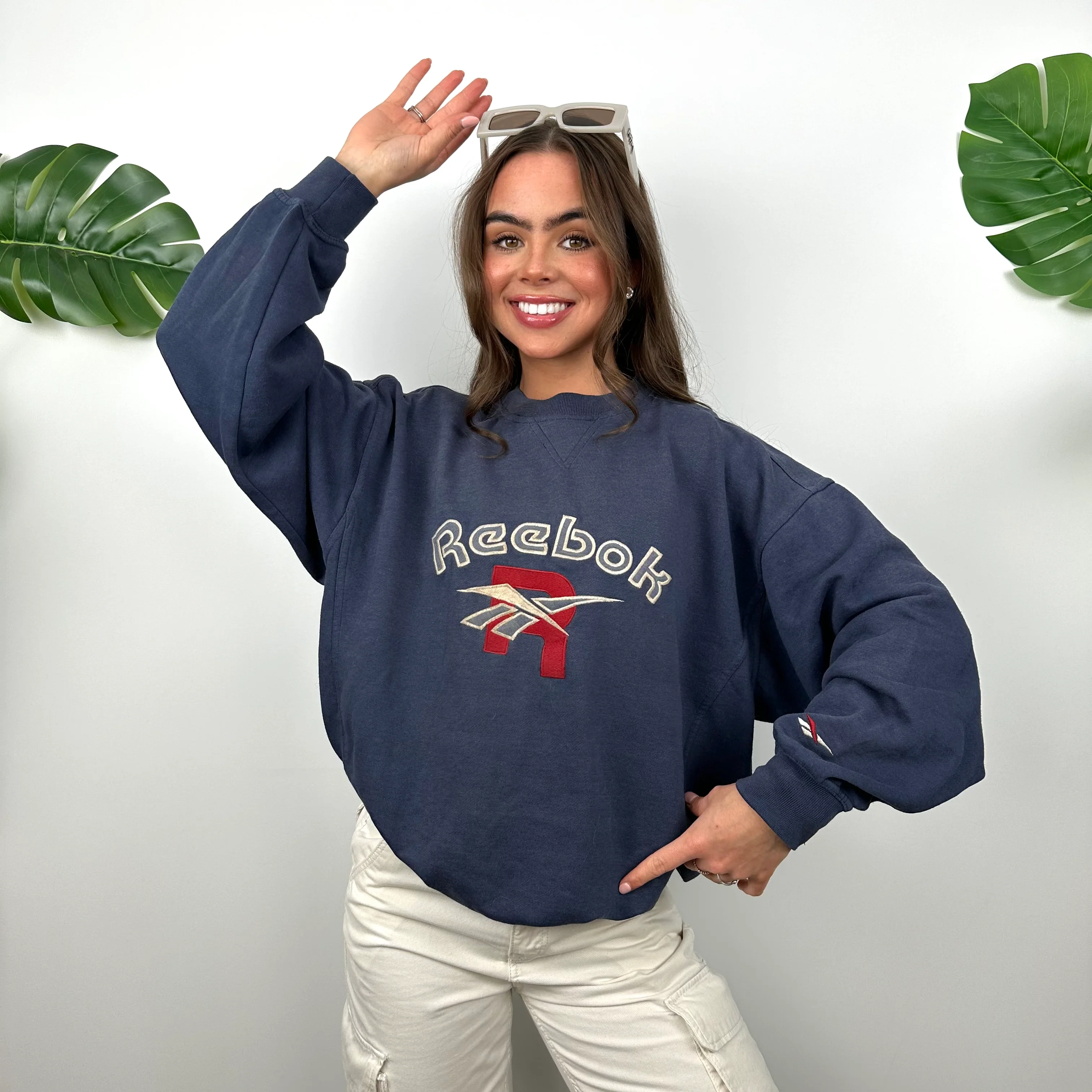 Reebok Navy Embroidered Spell Out Sweatshirt (S) - Image 3