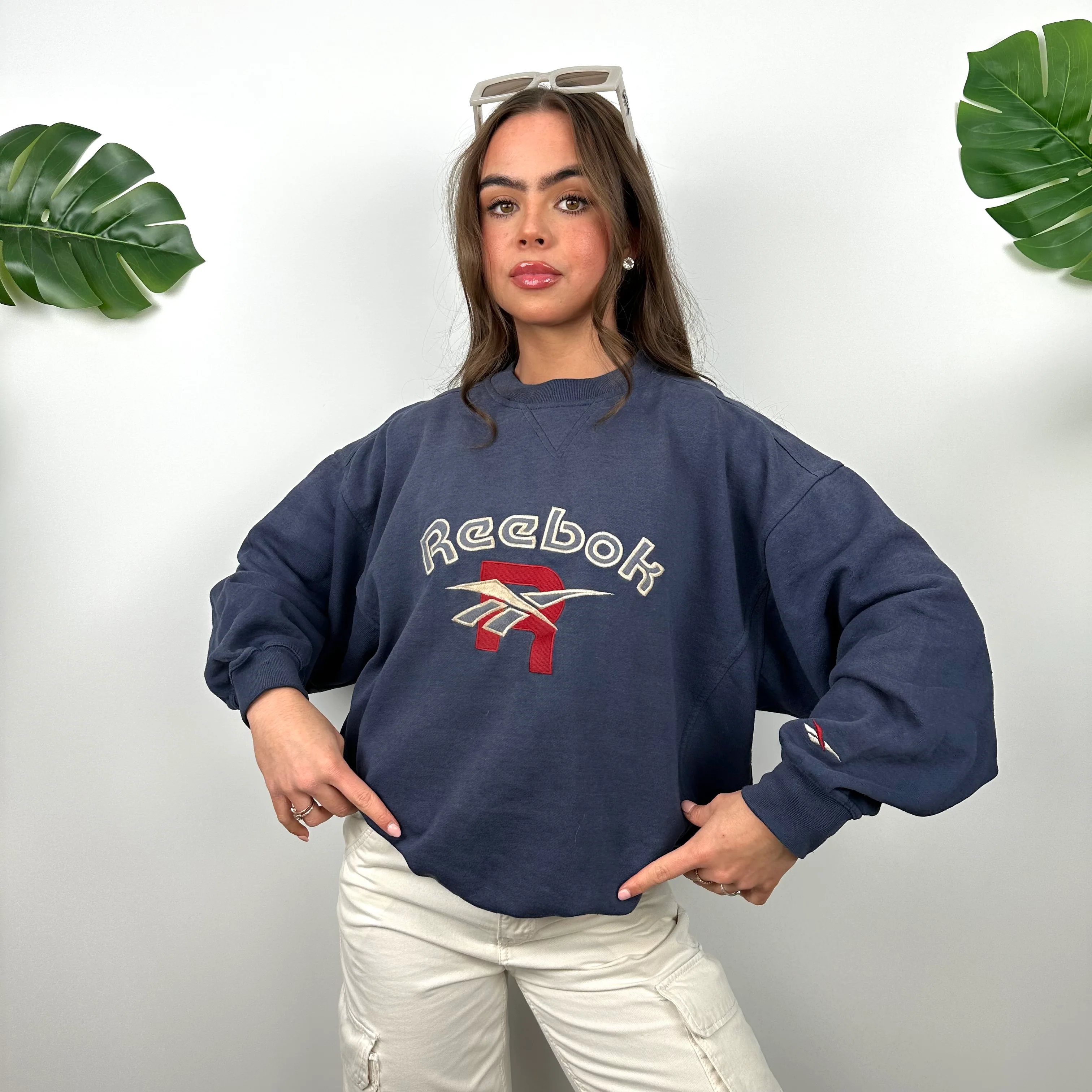 Reebok Navy Embroidered Spell Out Sweatshirt (S) - Image 5