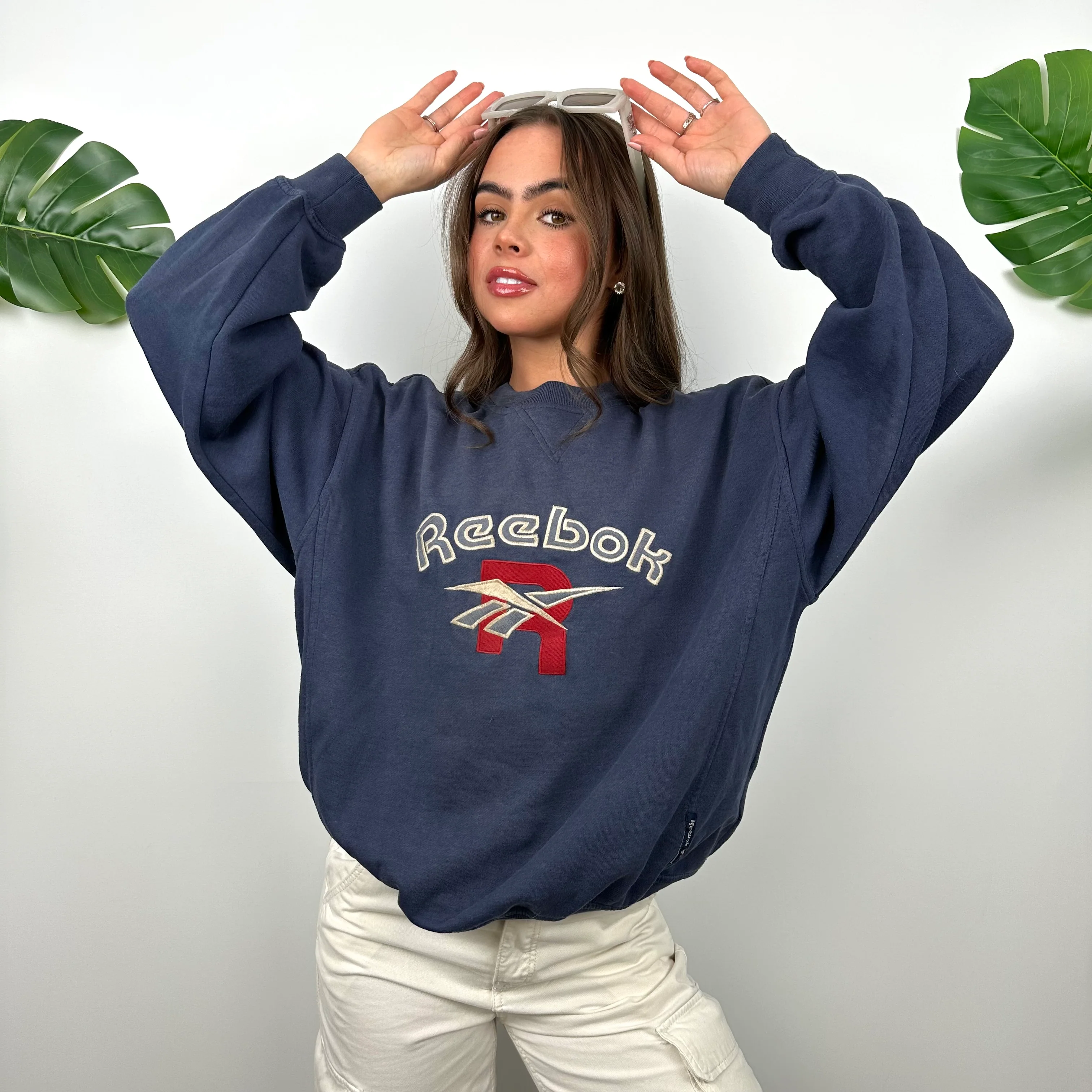 Reebok Navy Embroidered Spell Out Sweatshirt (S) - Image 6