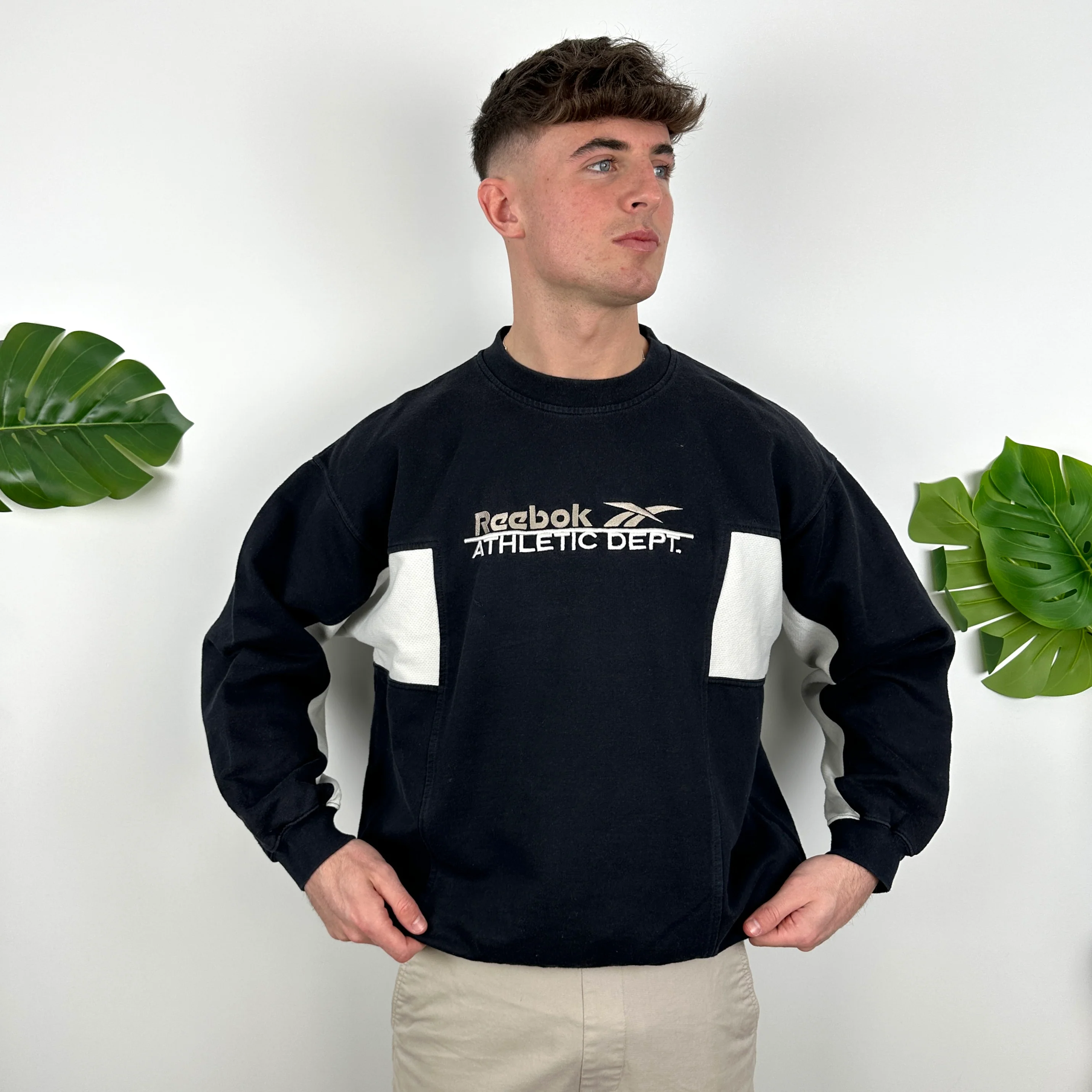 Reebok Navy Embroidered Spell Out Sweatshirt (L) - Image 3