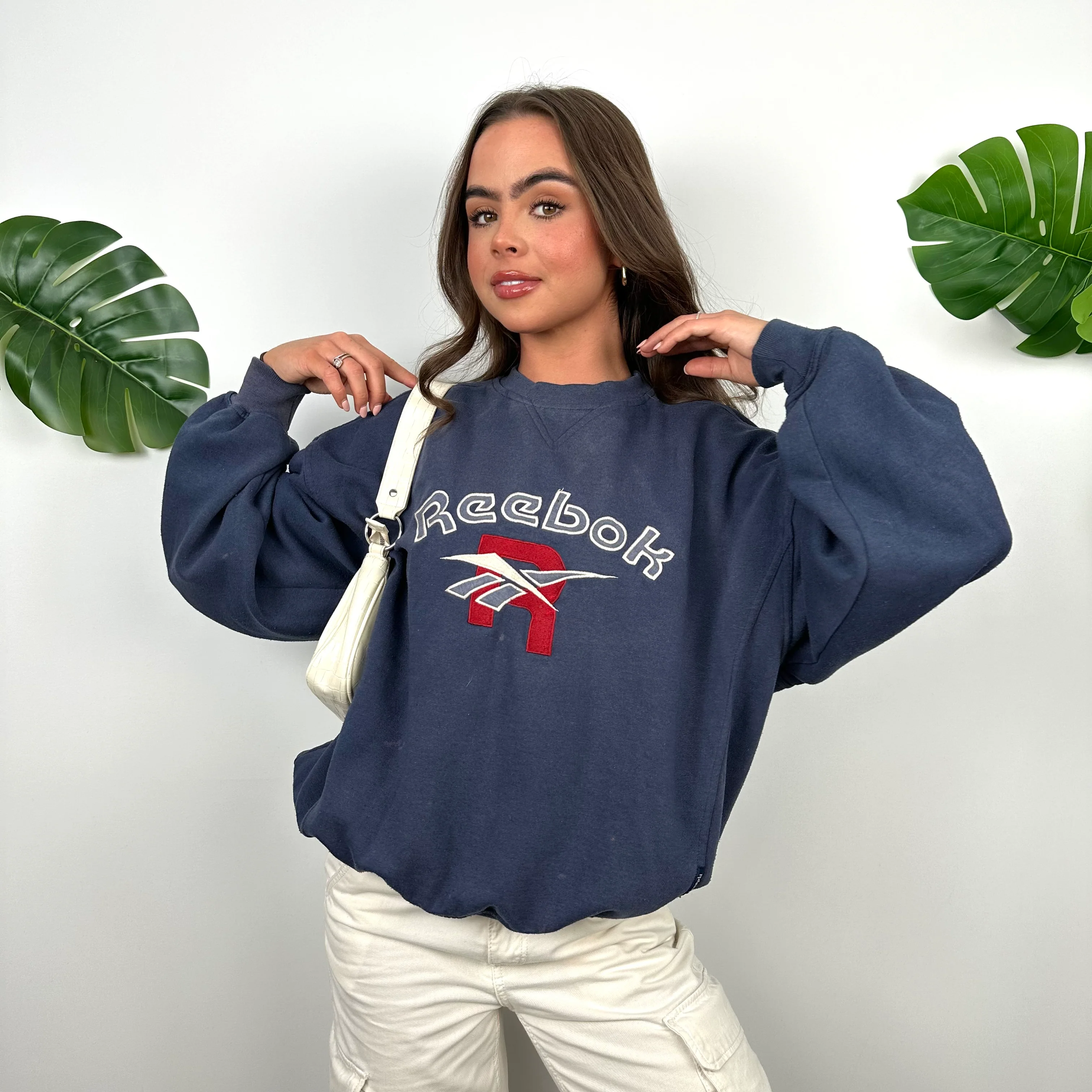 Reebok Navy Embroidered Spell Out Sweatshirt (S) - Image 2