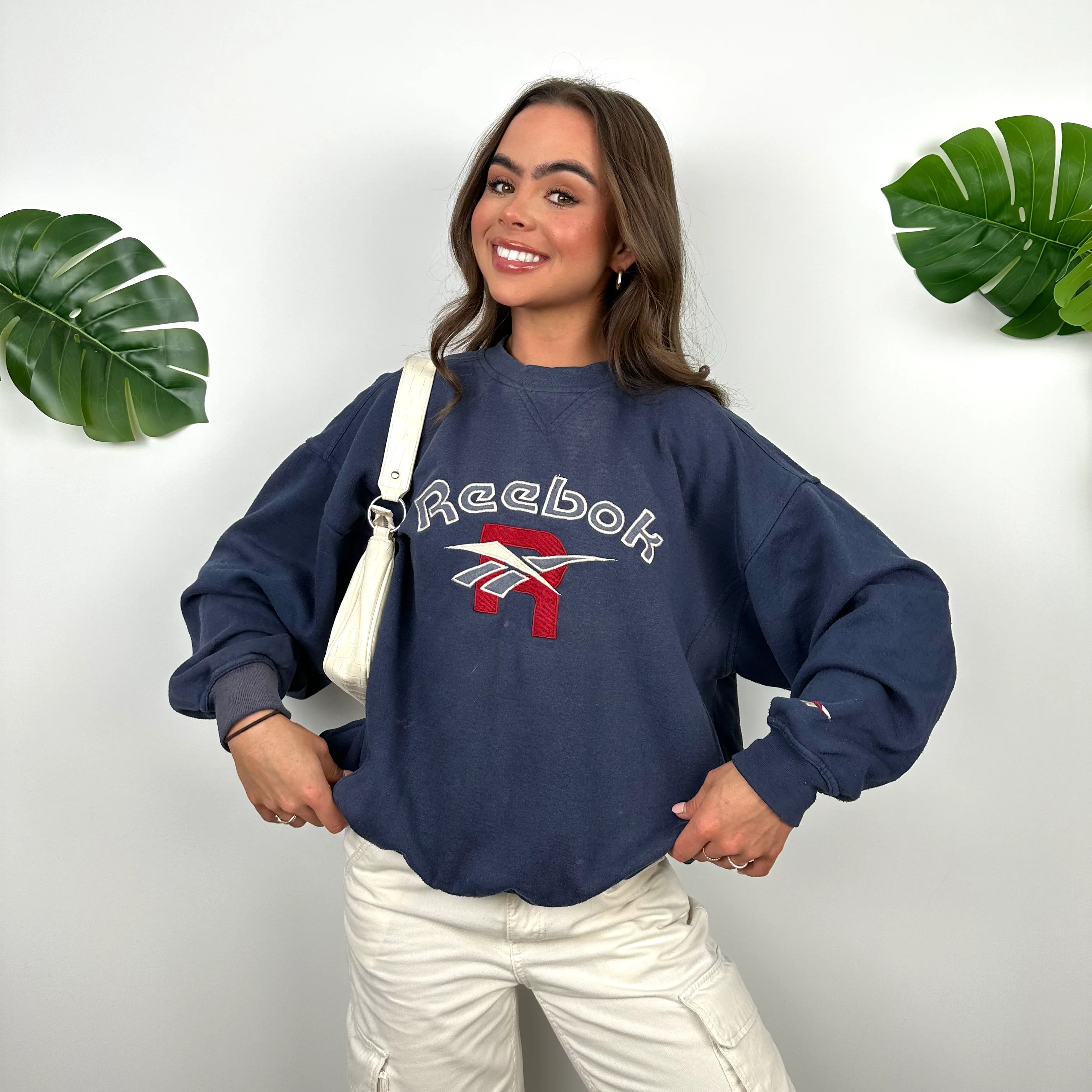 Reebok Navy Embroidered Spell Out Sweatshirt (S) - Image 3