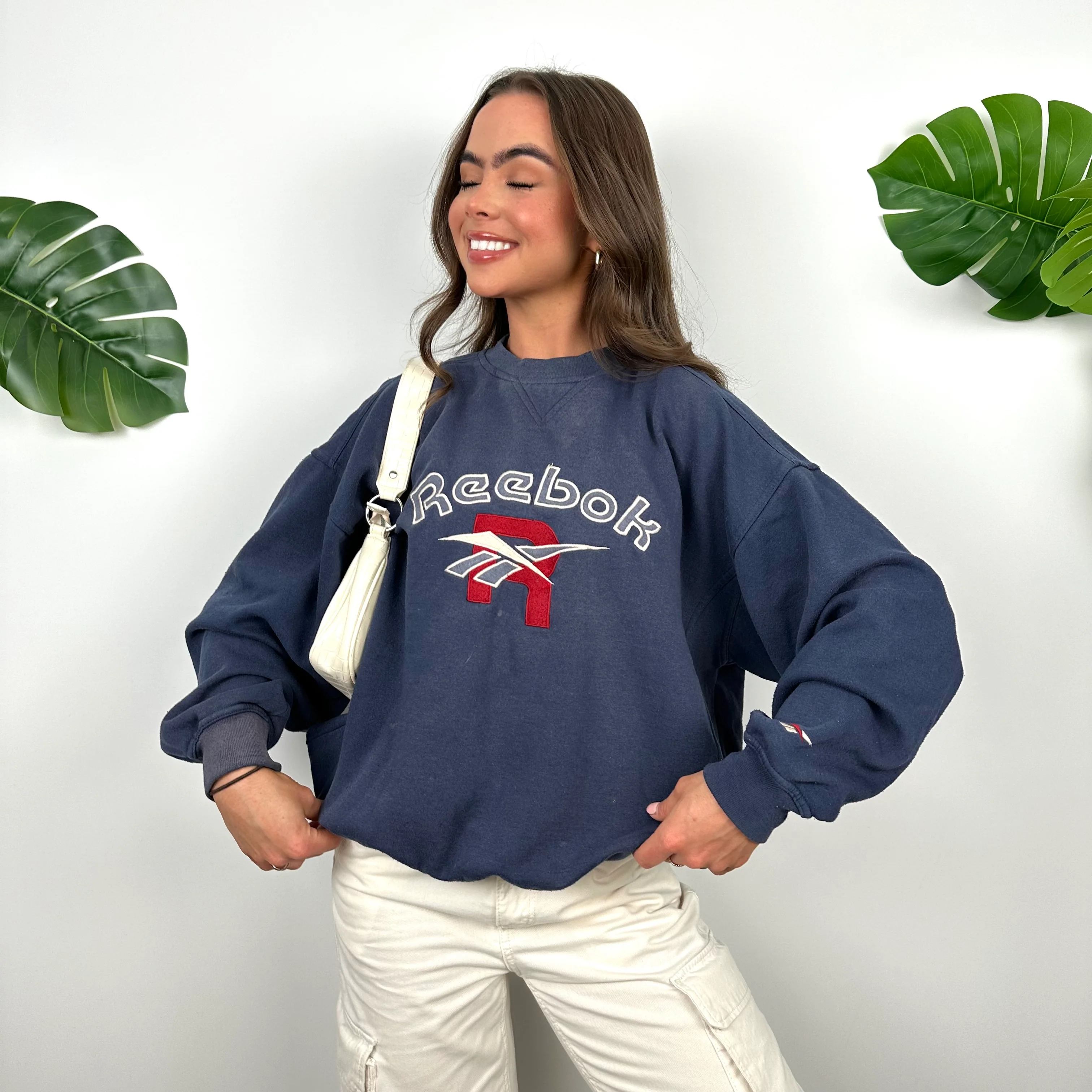 Reebok Navy Embroidered Spell Out Sweatshirt (S) - Image 5