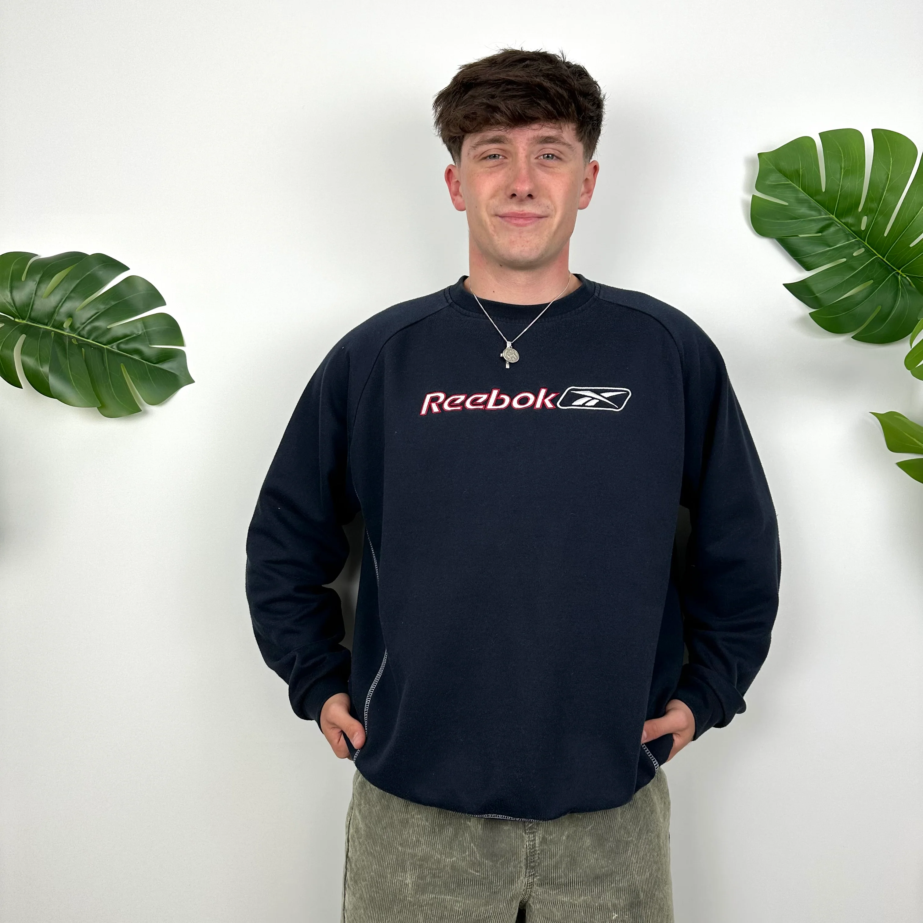 Reebok Navy Embroidered Spell Out Sweatshirt (M) - Image 2