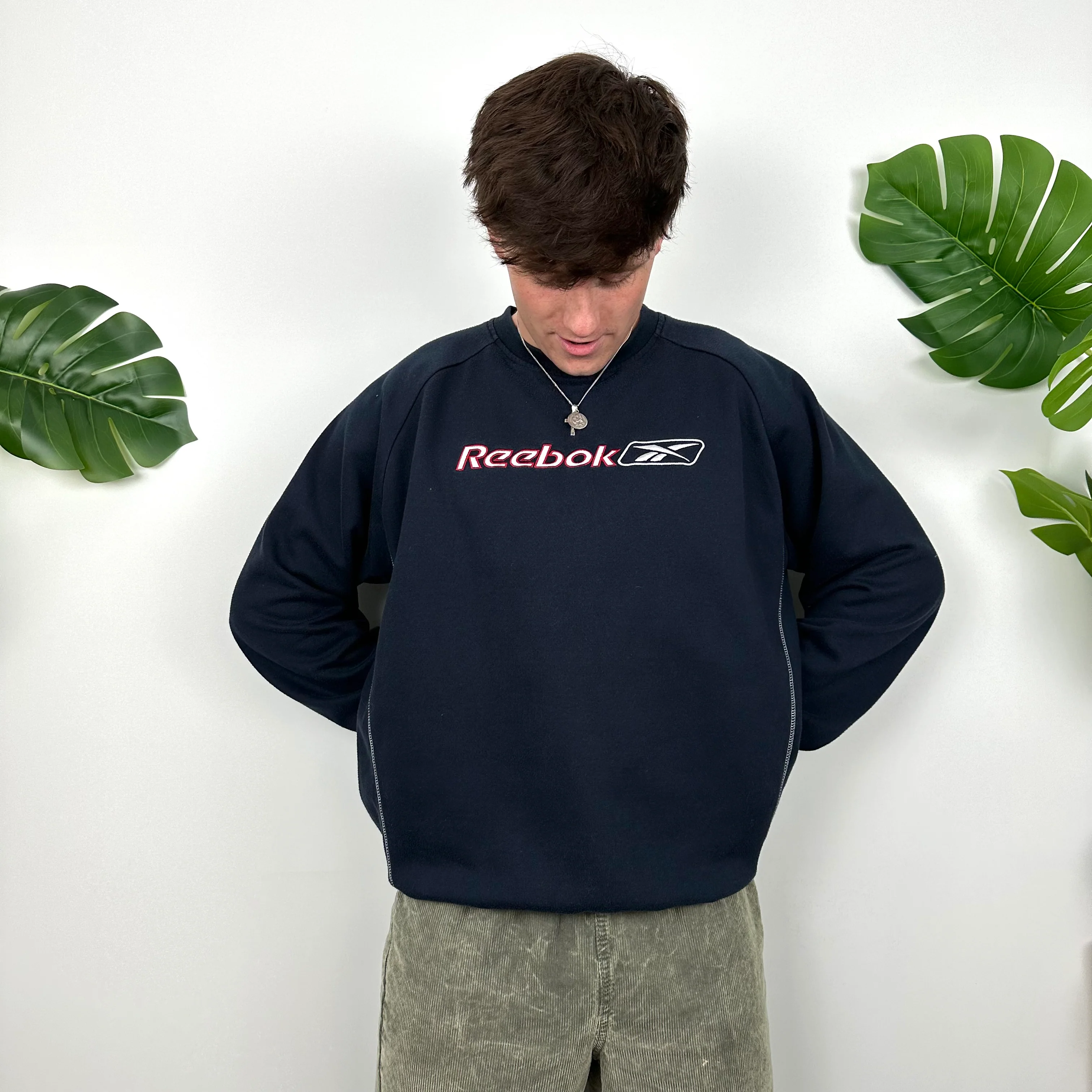 Reebok Navy Embroidered Spell Out Sweatshirt (M) - Image 3