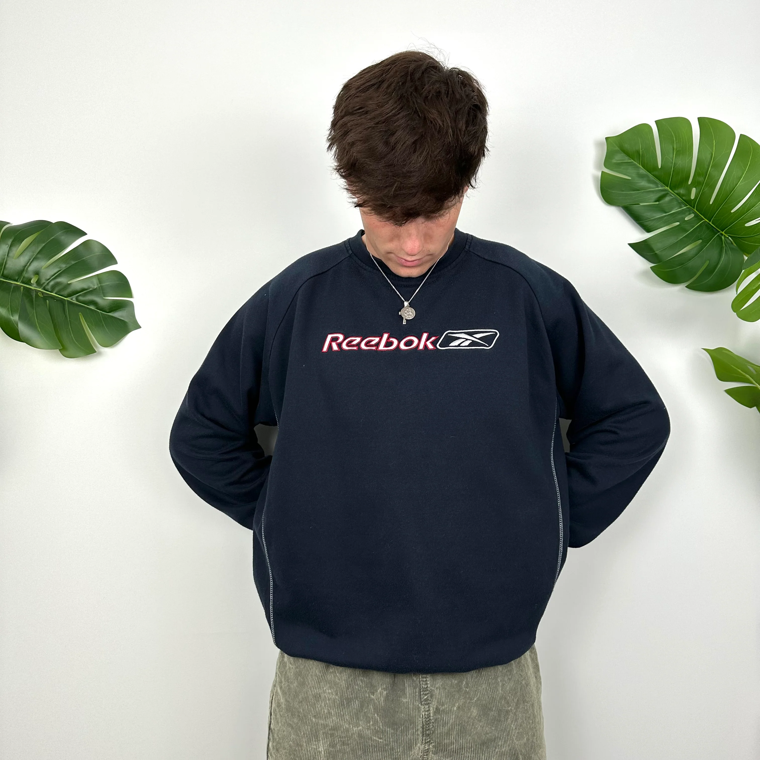 Reebok Navy Embroidered Spell Out Sweatshirt (M) - Image 5