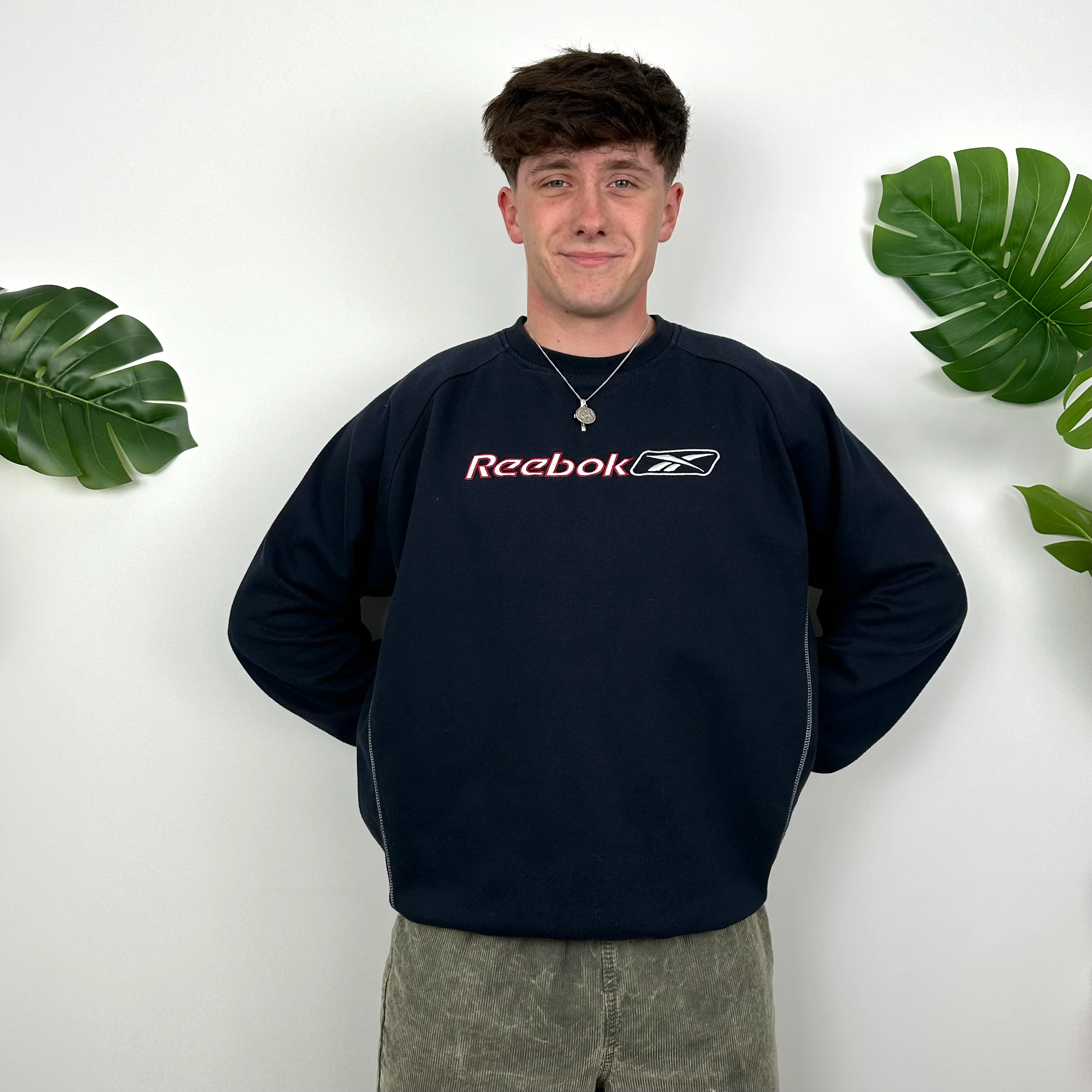 Reebok Navy Embroidered Spell Out Sweatshirt (M) - Image 6
