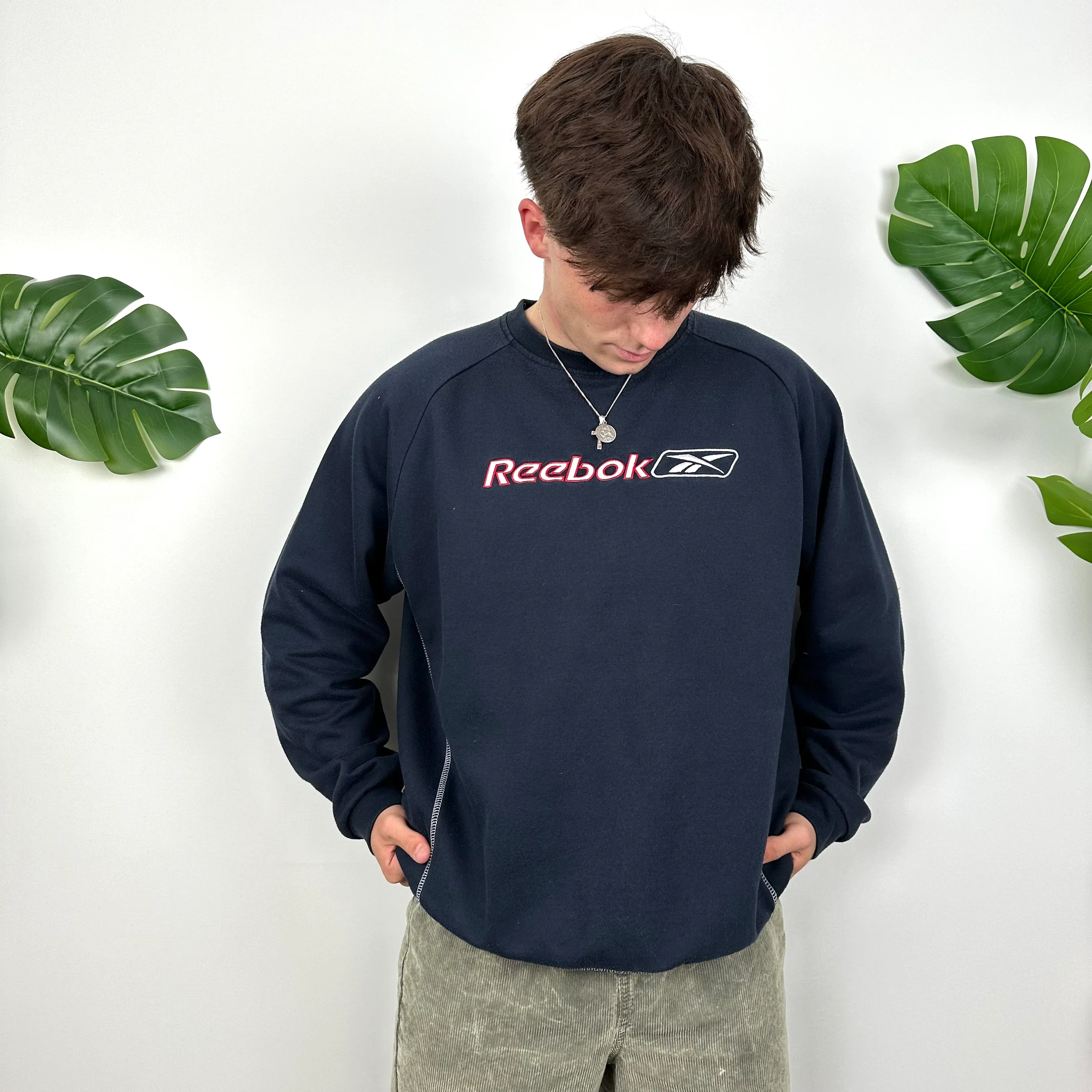 Reebok Navy Embroidered Spell Out Sweatshirt (M) - Image 7