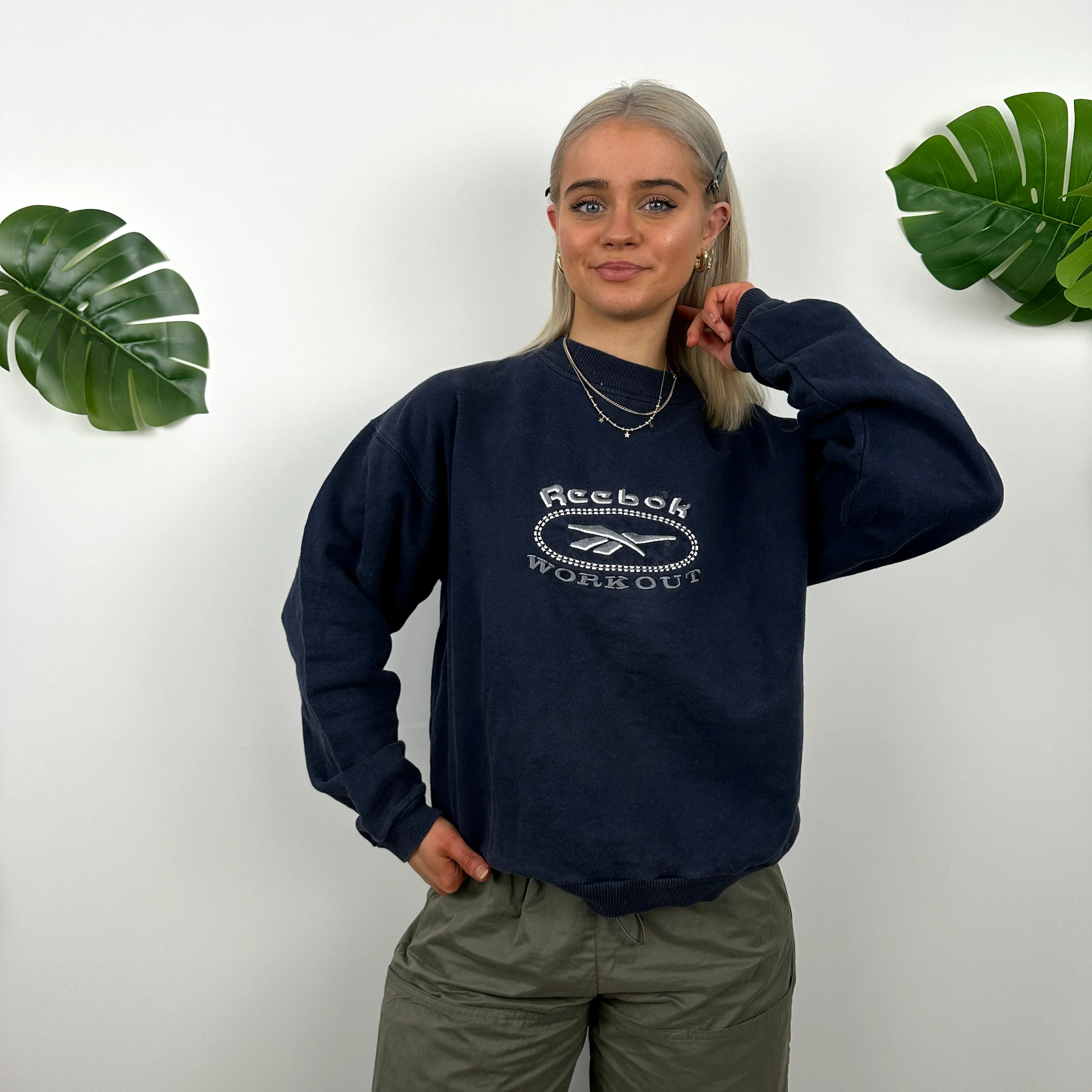 Reebok Navy Embroidered Spell Out Sweatshirt (S)