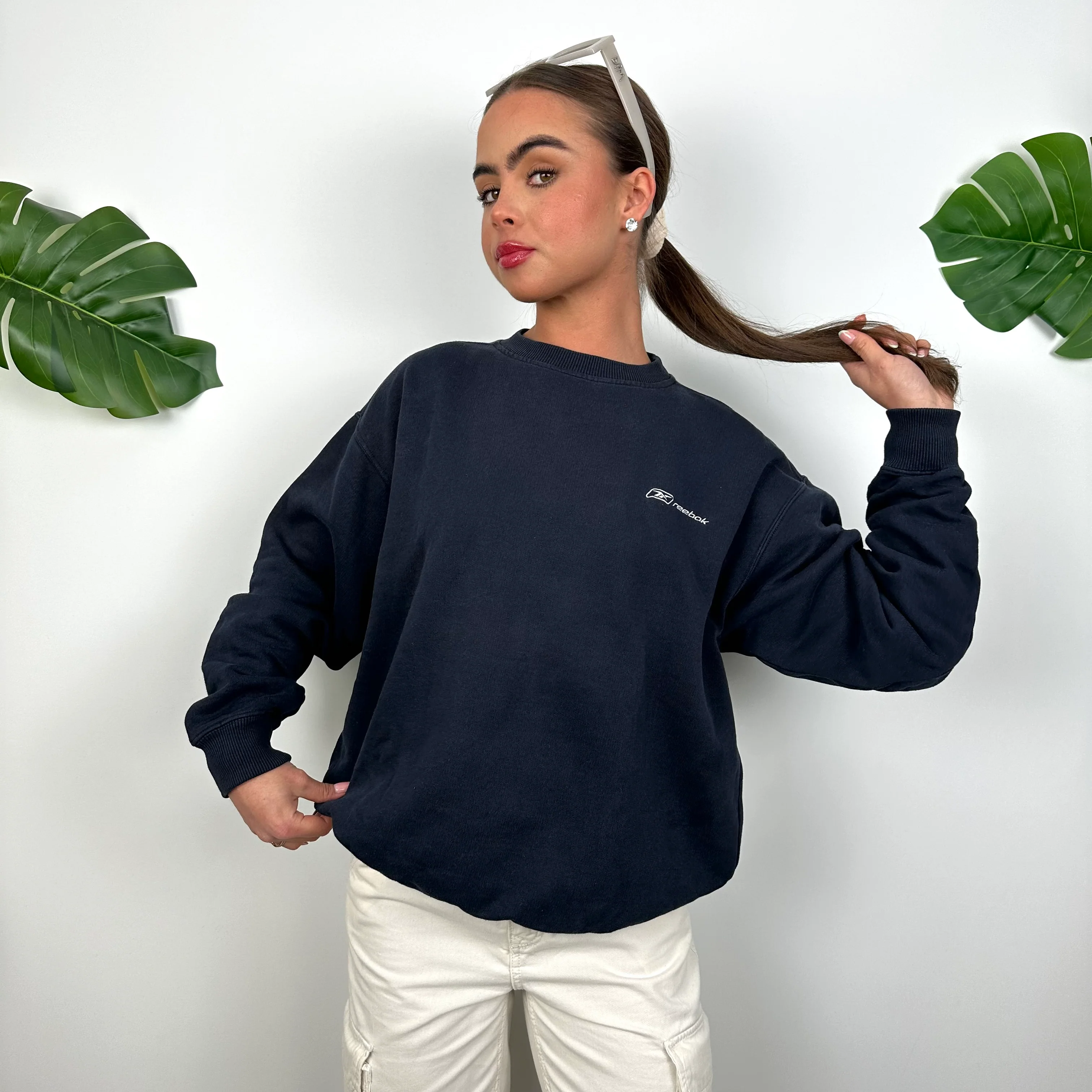 Reebok Navy Embroidered Spell Out Sweatshirt (S)