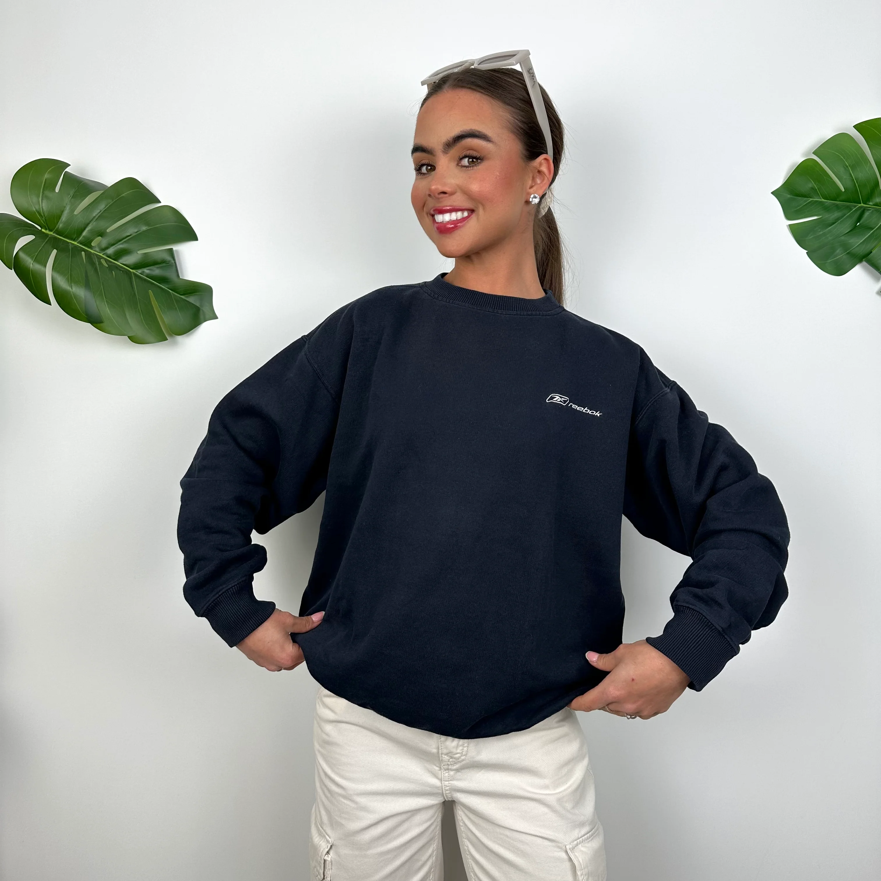 Reebok Navy Embroidered Spell Out Sweatshirt (S) - Image 2