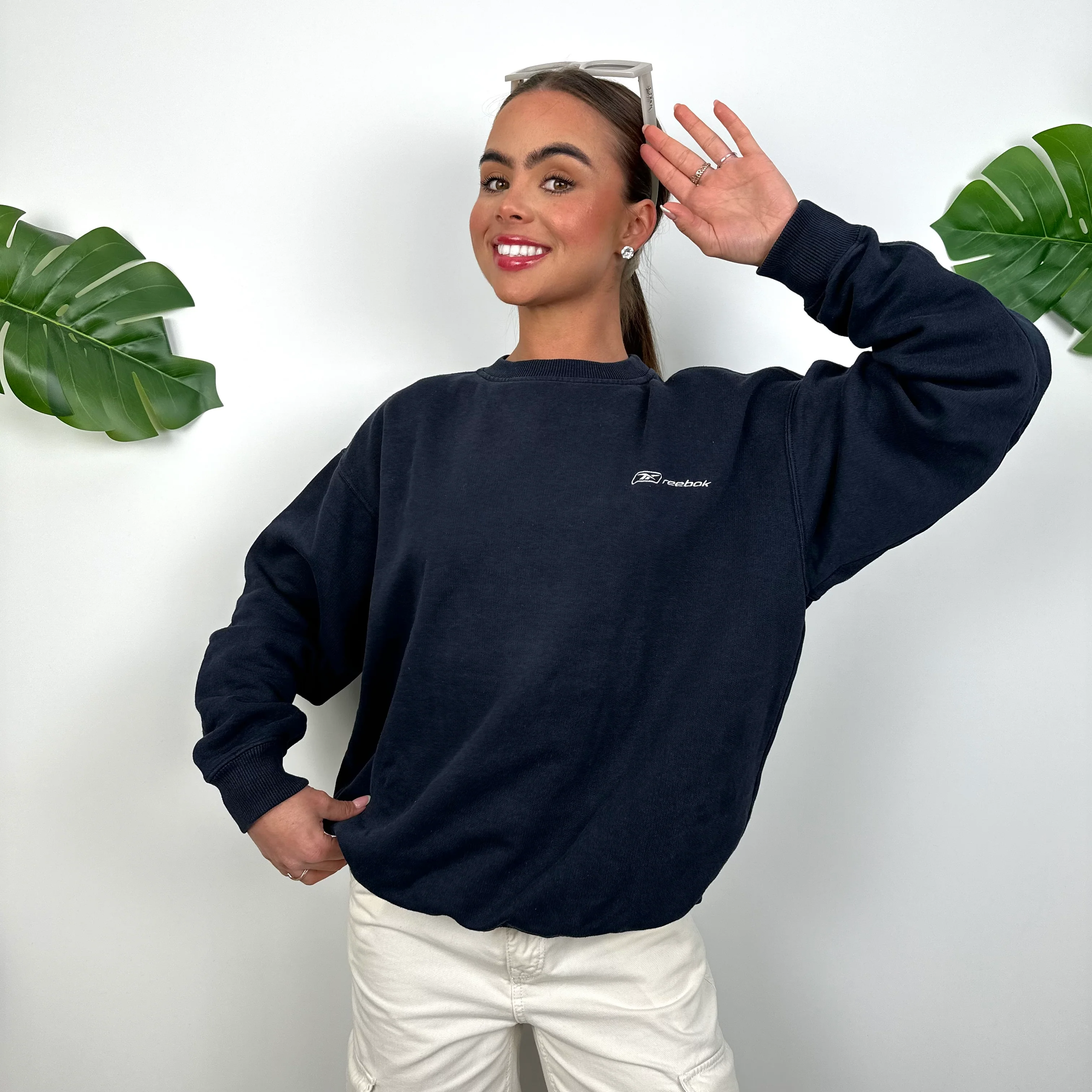 Reebok Navy Embroidered Spell Out Sweatshirt (S) - Image 3
