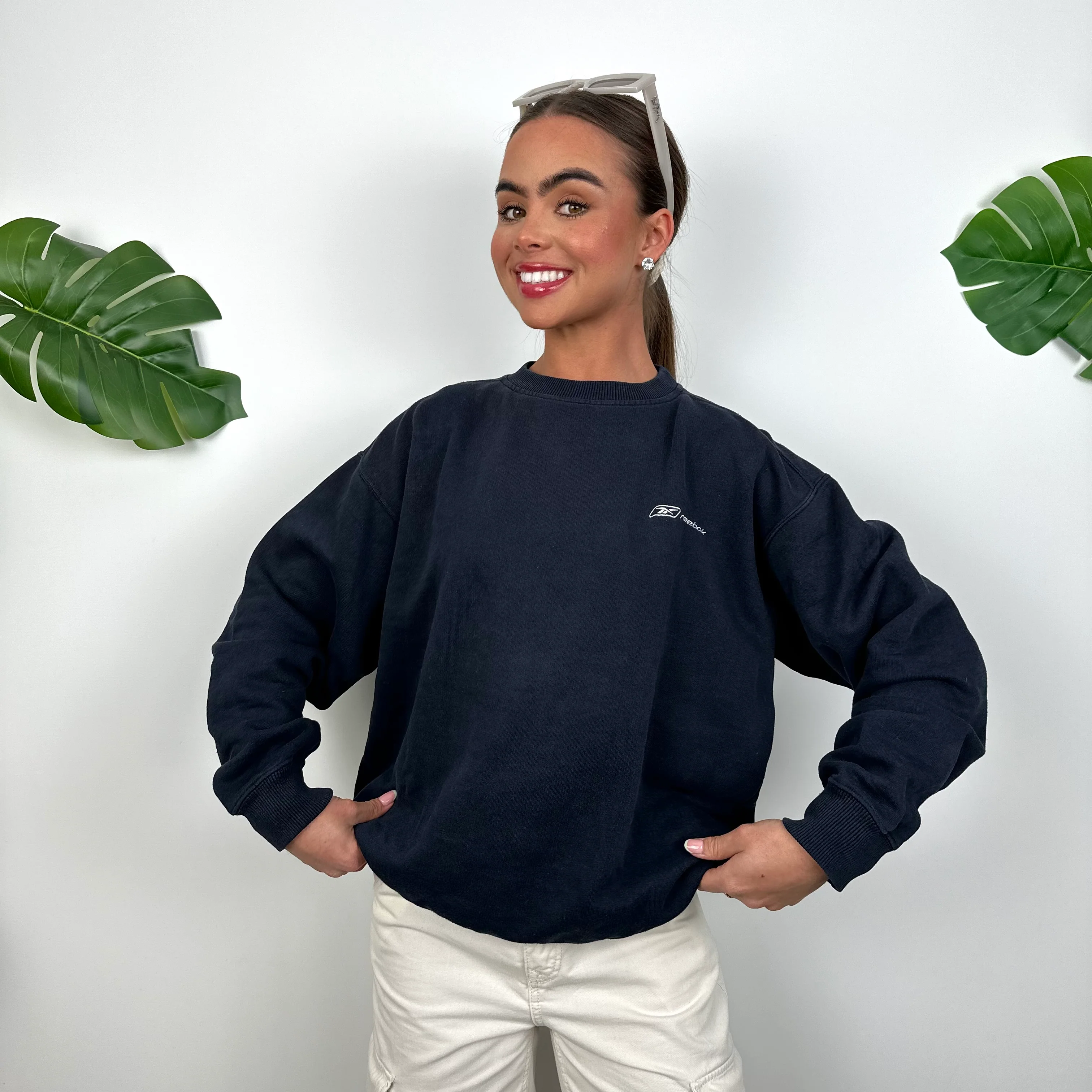 Reebok Navy Embroidered Spell Out Sweatshirt (S) - Image 5