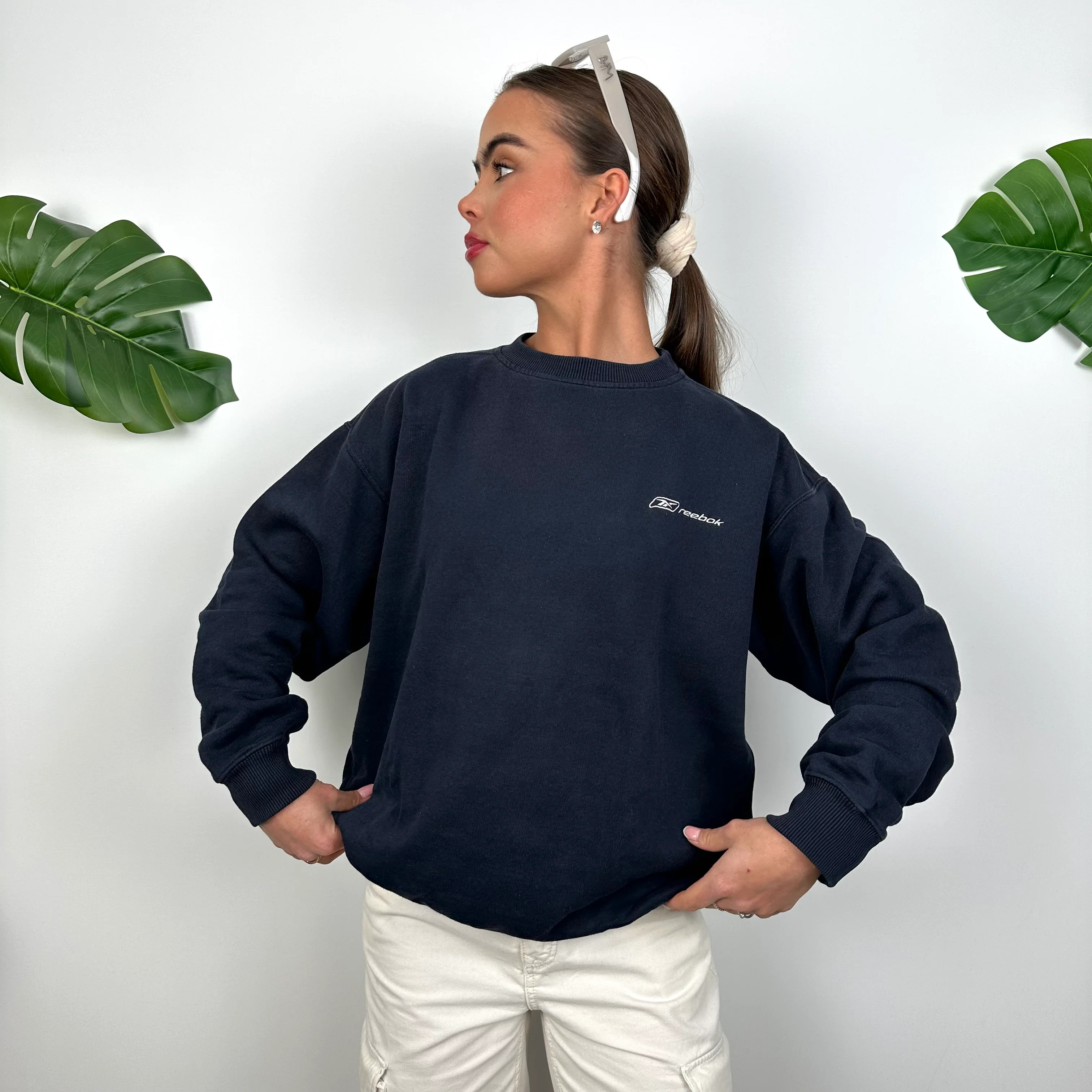 Reebok Navy Embroidered Spell Out Sweatshirt (S) - Image 6