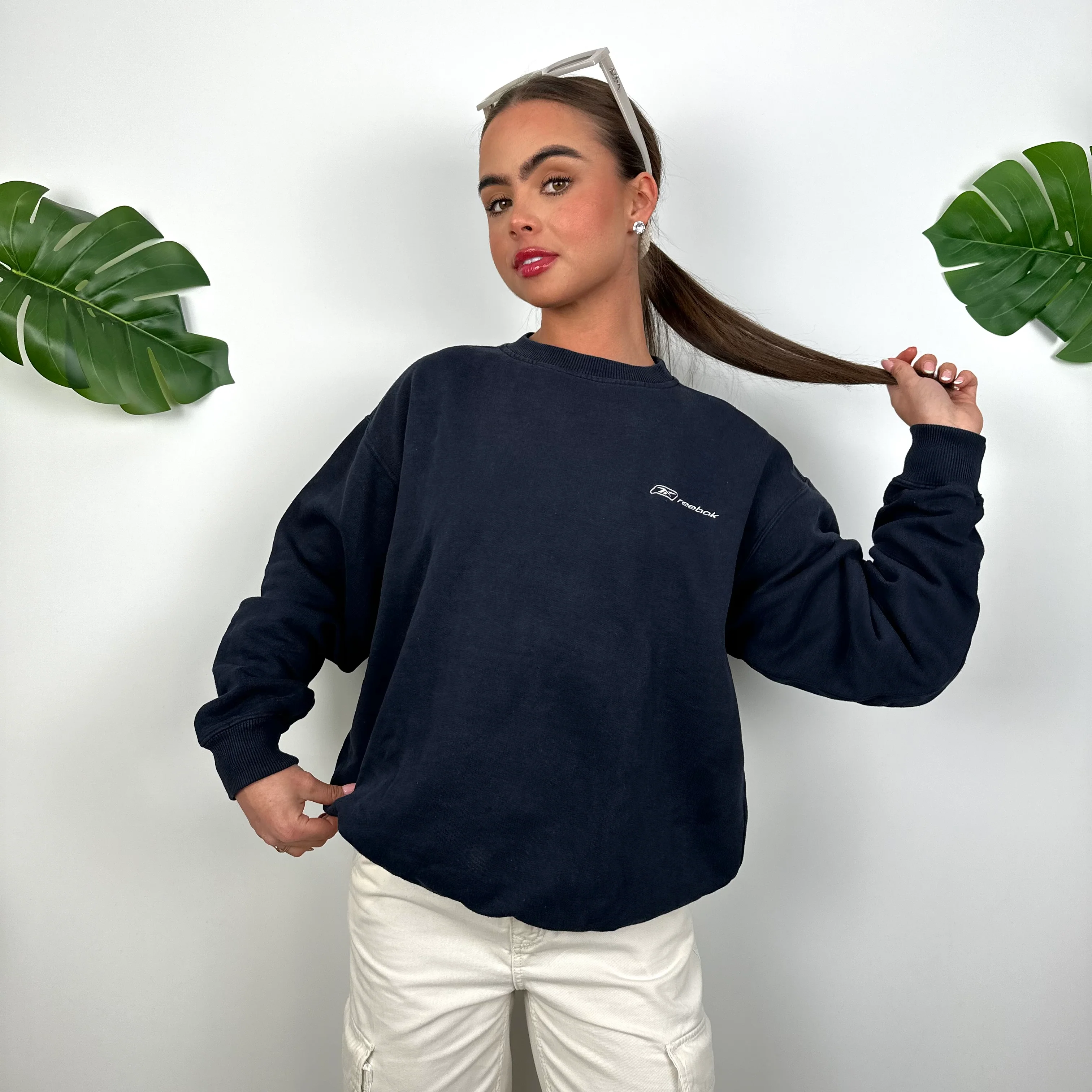Reebok Navy Embroidered Spell Out Sweatshirt (S) - Image 7
