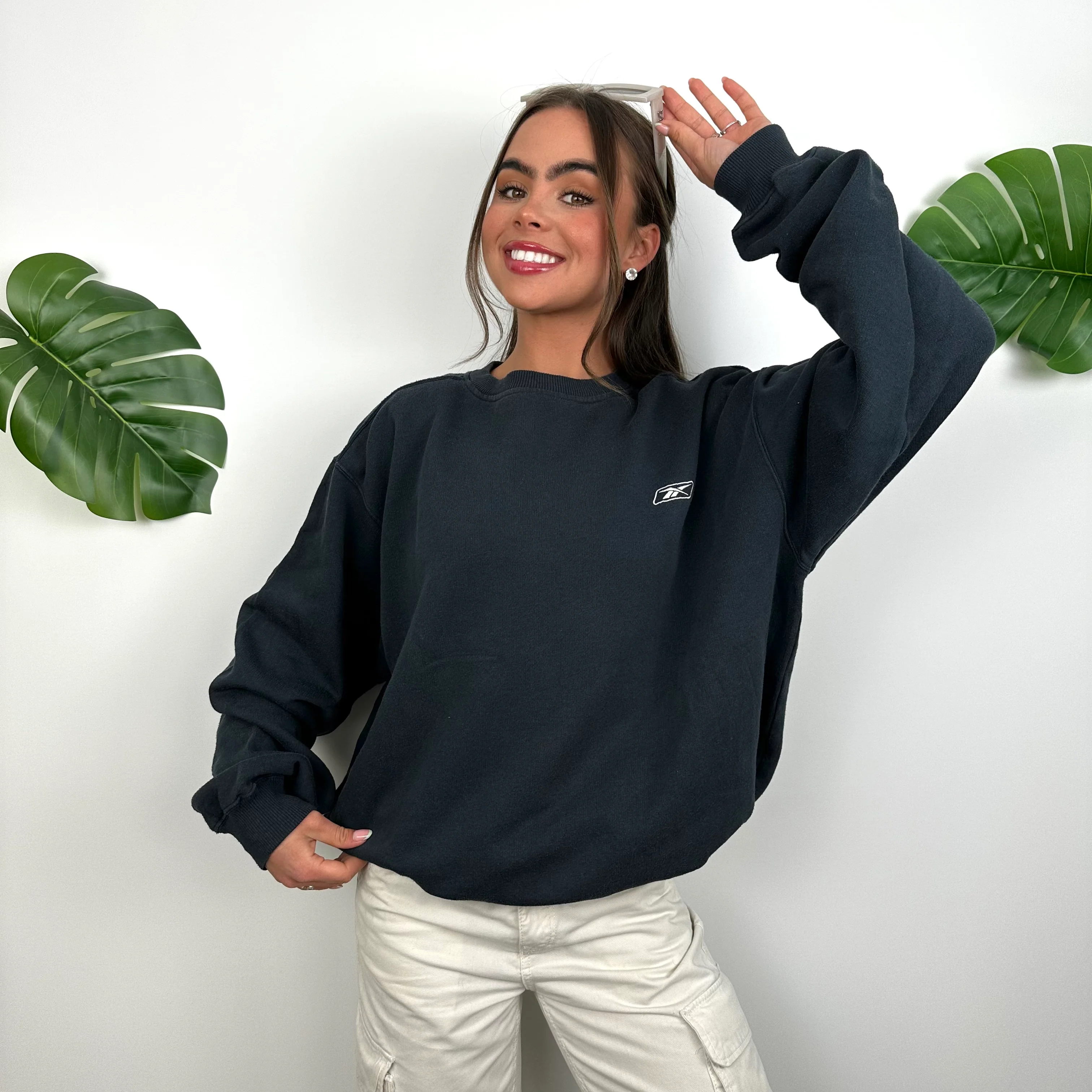 Reebok Navy Embroidered Spell Out Sweatshirt (L)