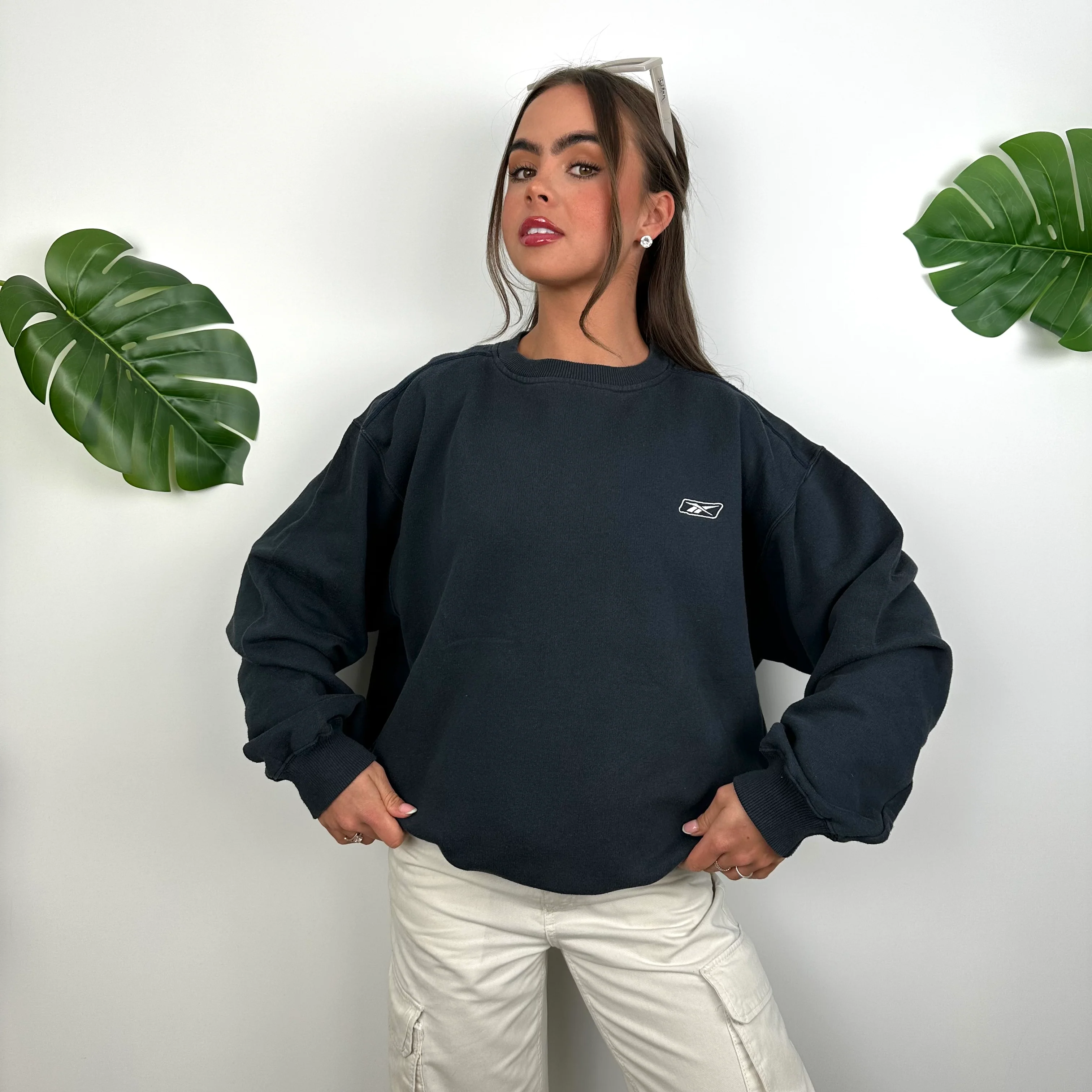 Reebok Navy Embroidered Spell Out Sweatshirt (L) - Image 2