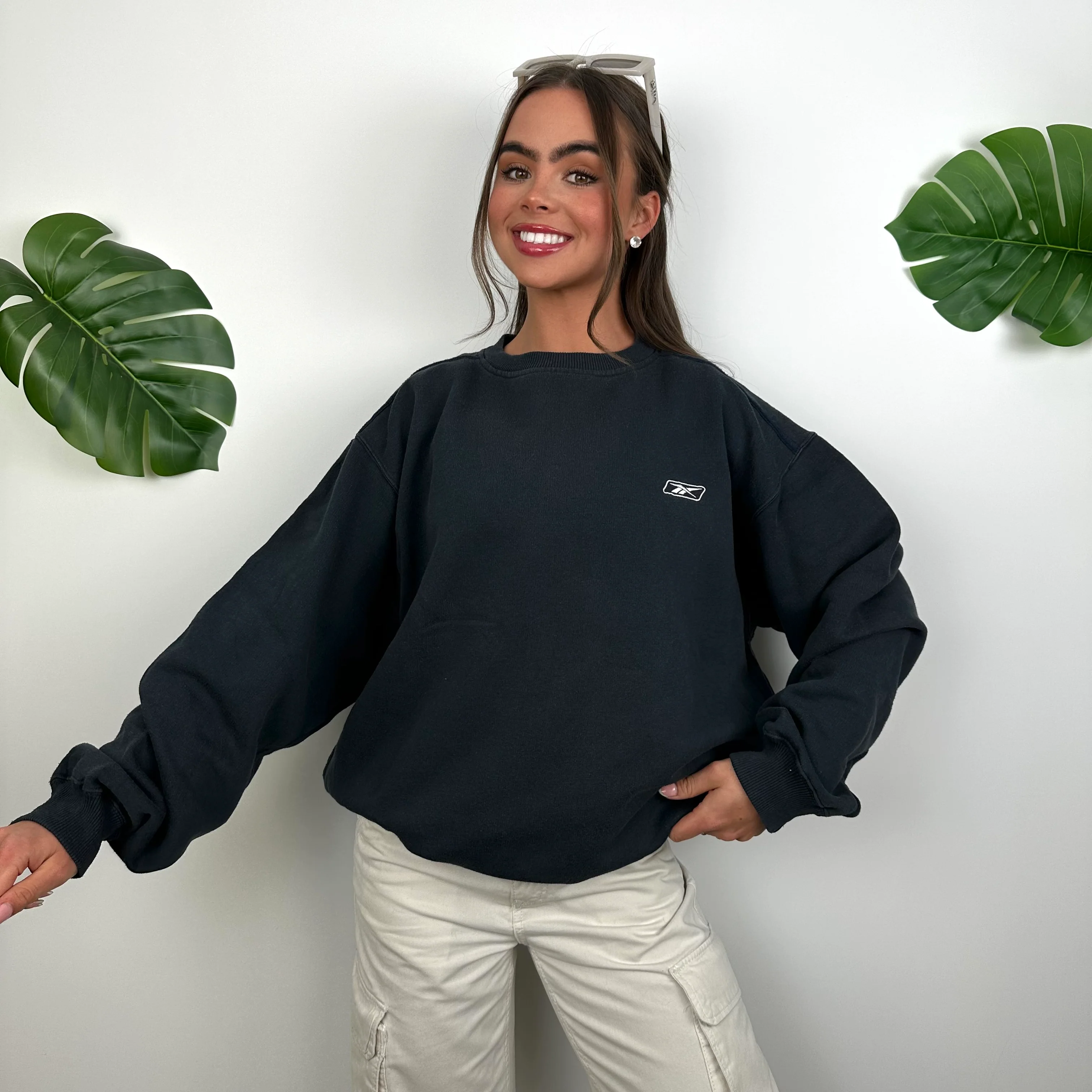 Reebok Navy Embroidered Spell Out Sweatshirt (L) - Image 3