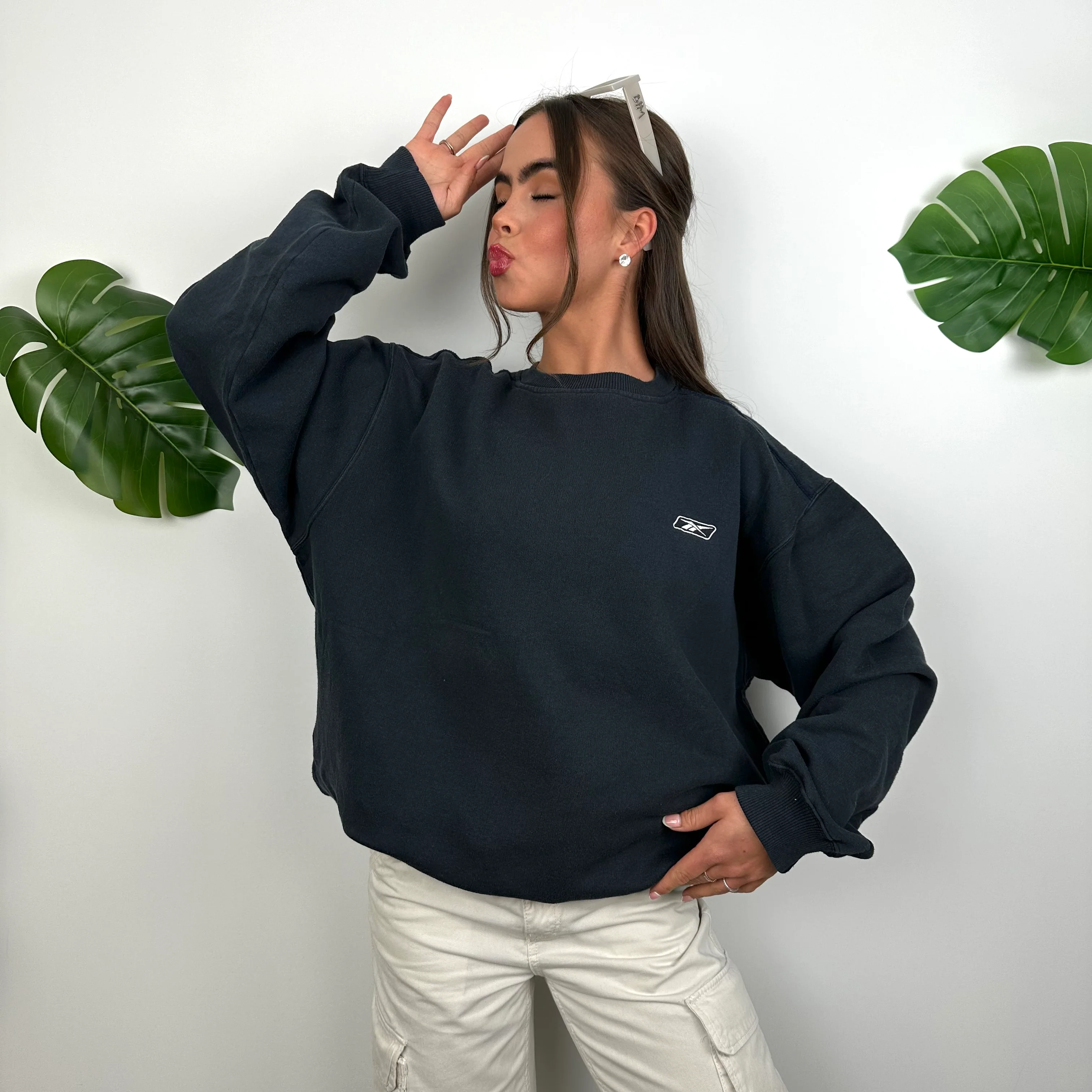 Reebok Navy Embroidered Spell Out Sweatshirt (L) - Image 4