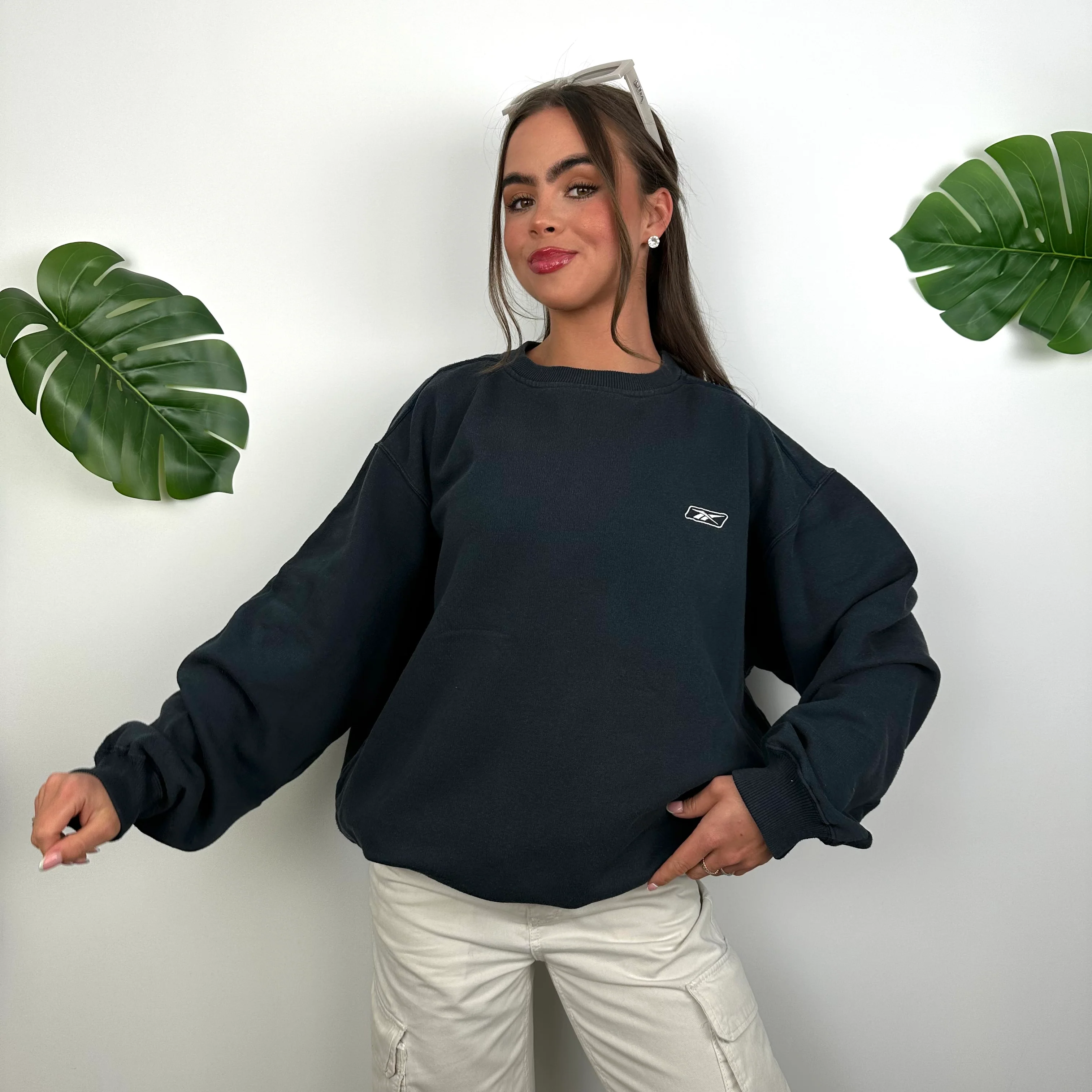 Reebok Navy Embroidered Spell Out Sweatshirt (L) - Image 7