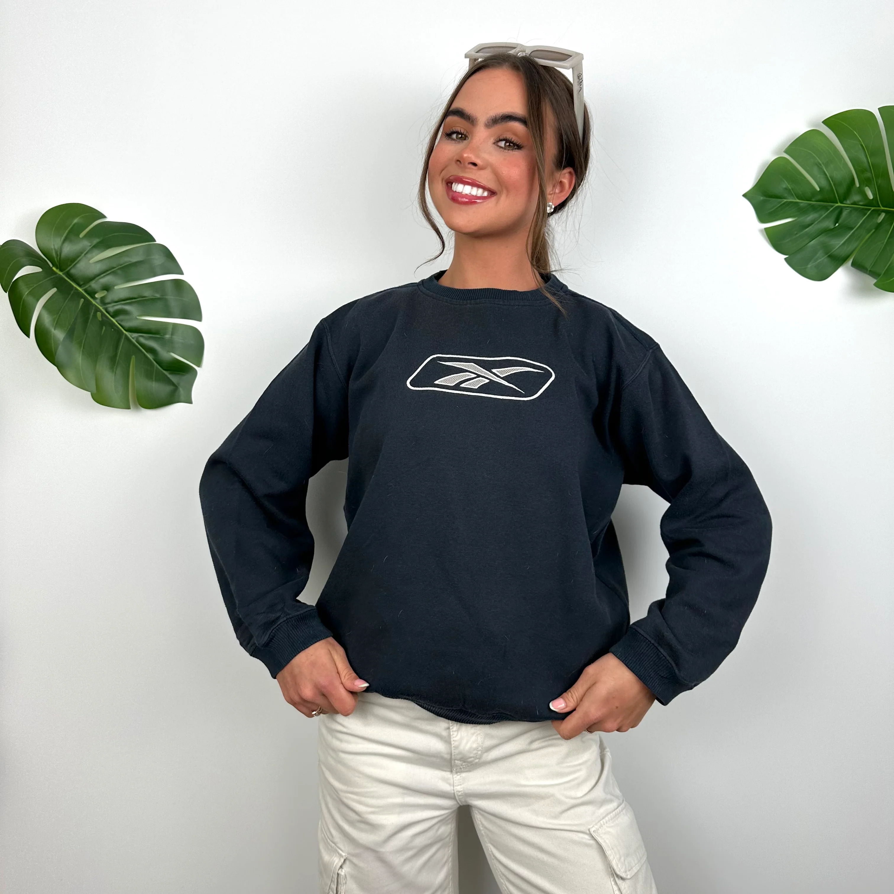 Reebok Navy Embroidered Spell Out Sweatshirt (S)