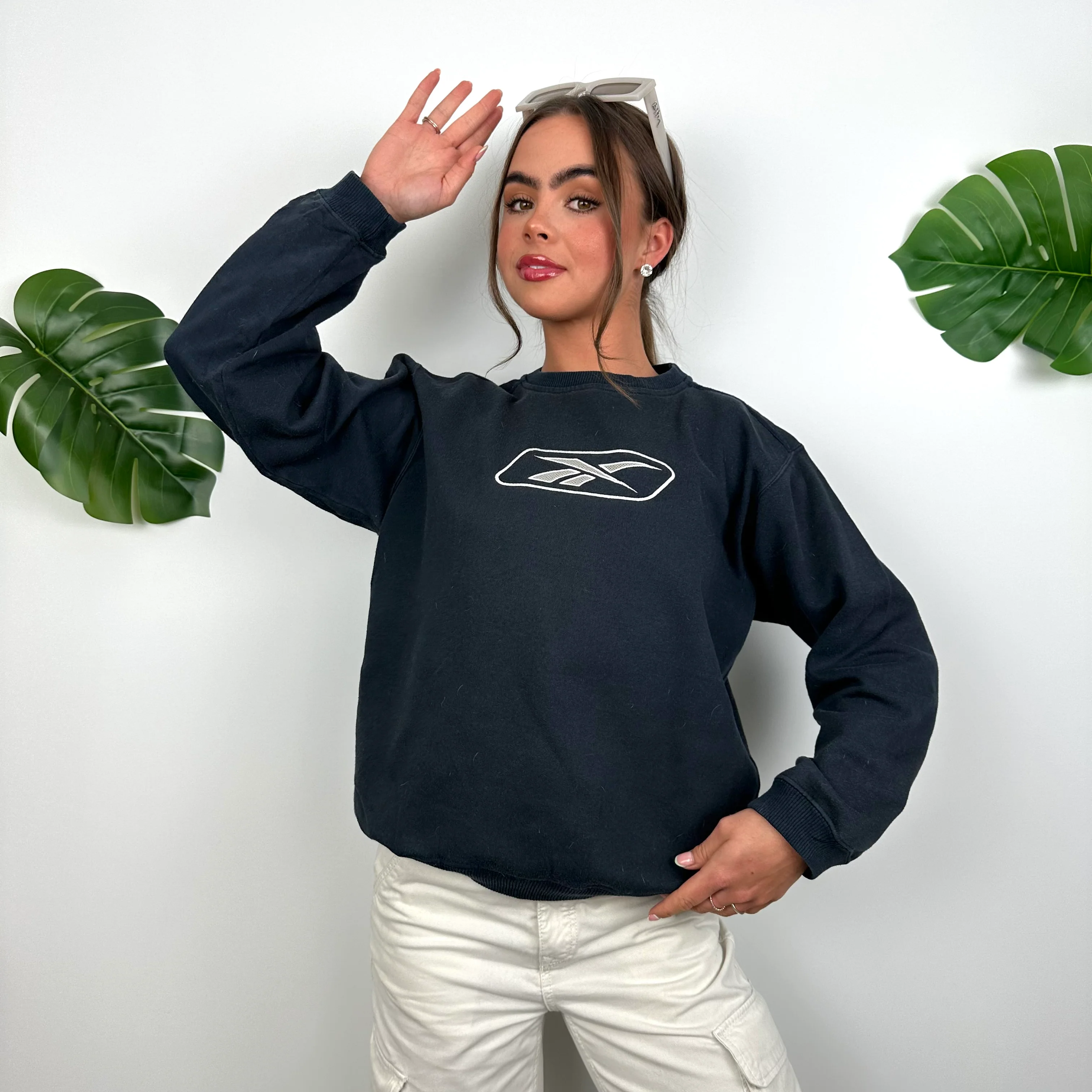 Reebok Navy Embroidered Spell Out Sweatshirt (S) - Image 2