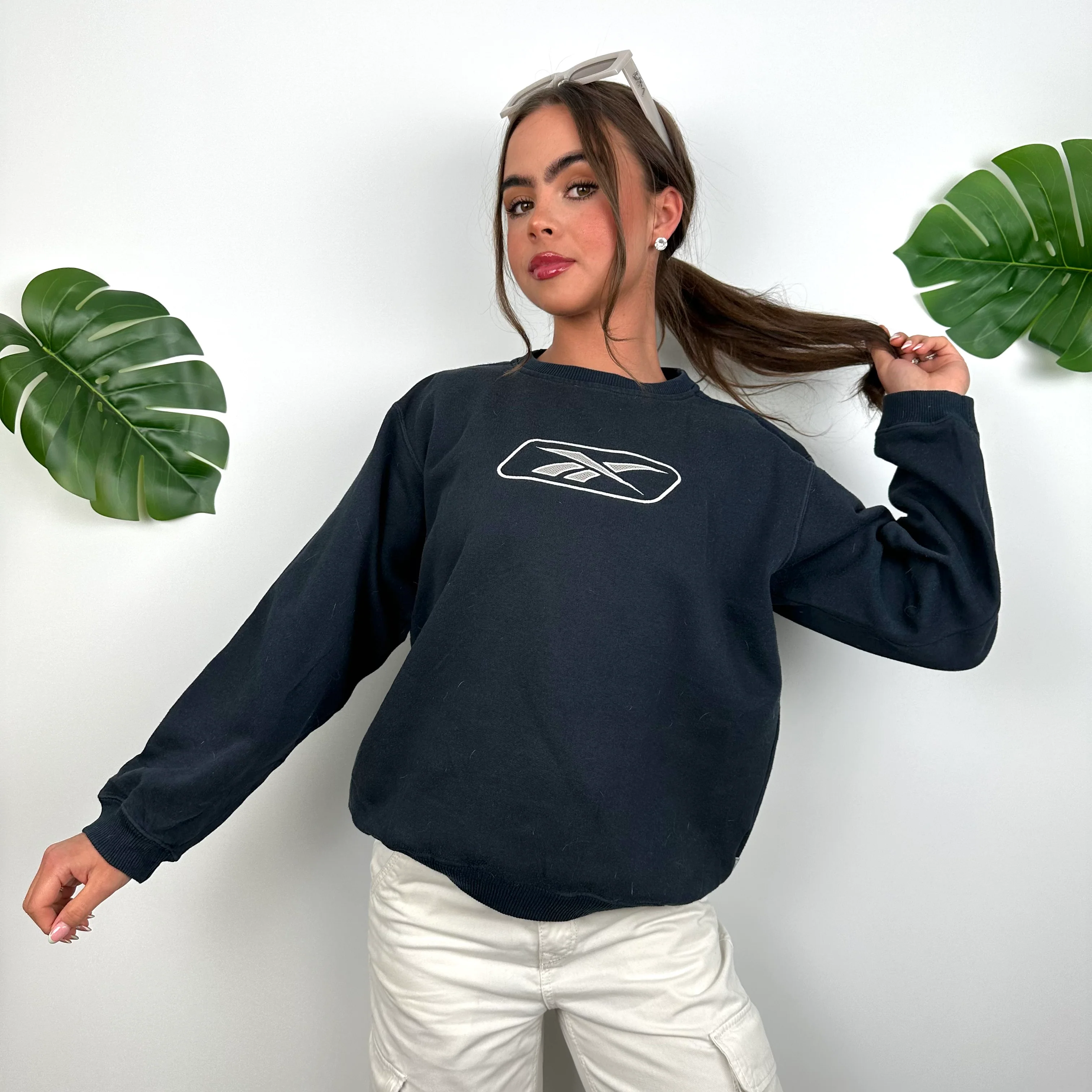 Reebok Navy Embroidered Spell Out Sweatshirt (S) - Image 3