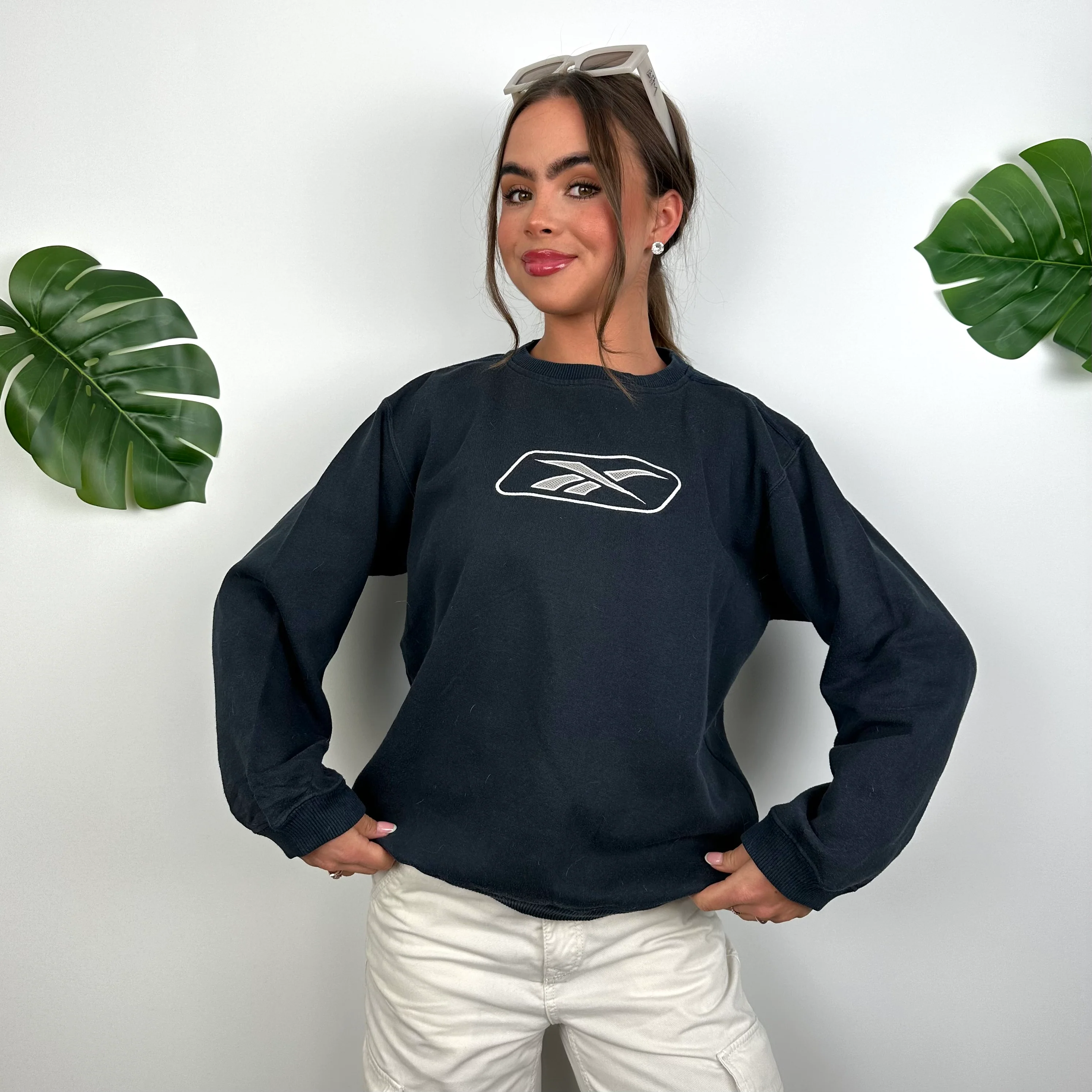 Reebok Navy Embroidered Spell Out Sweatshirt (S) - Image 4