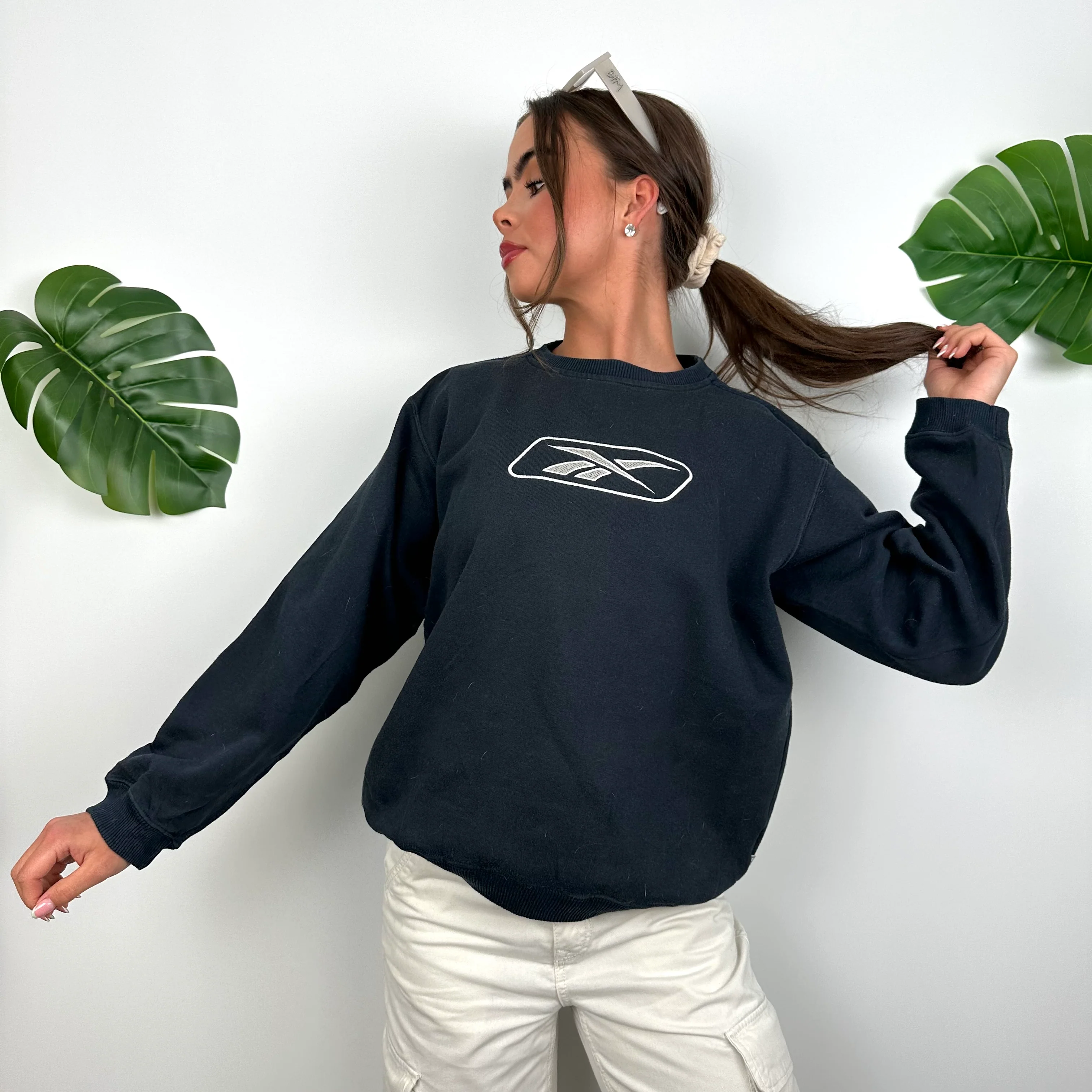 Reebok Navy Embroidered Spell Out Sweatshirt (S) - Image 5