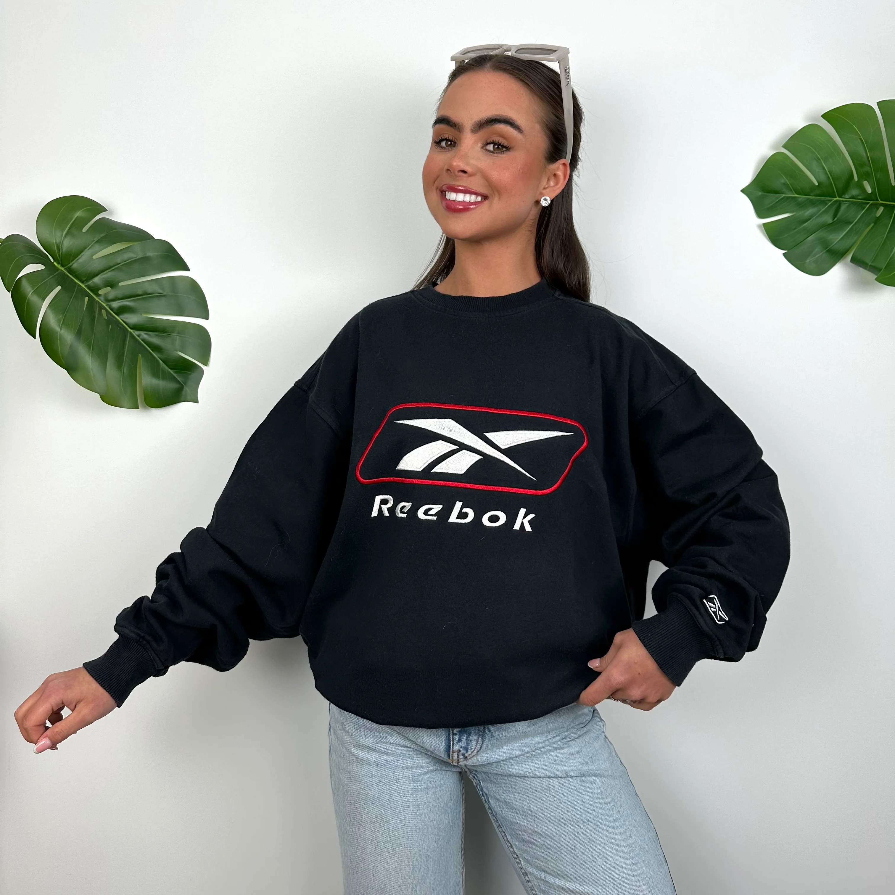 Reebok Navy Embroidered Spell Out Sweatshirt (XL) - Image 2