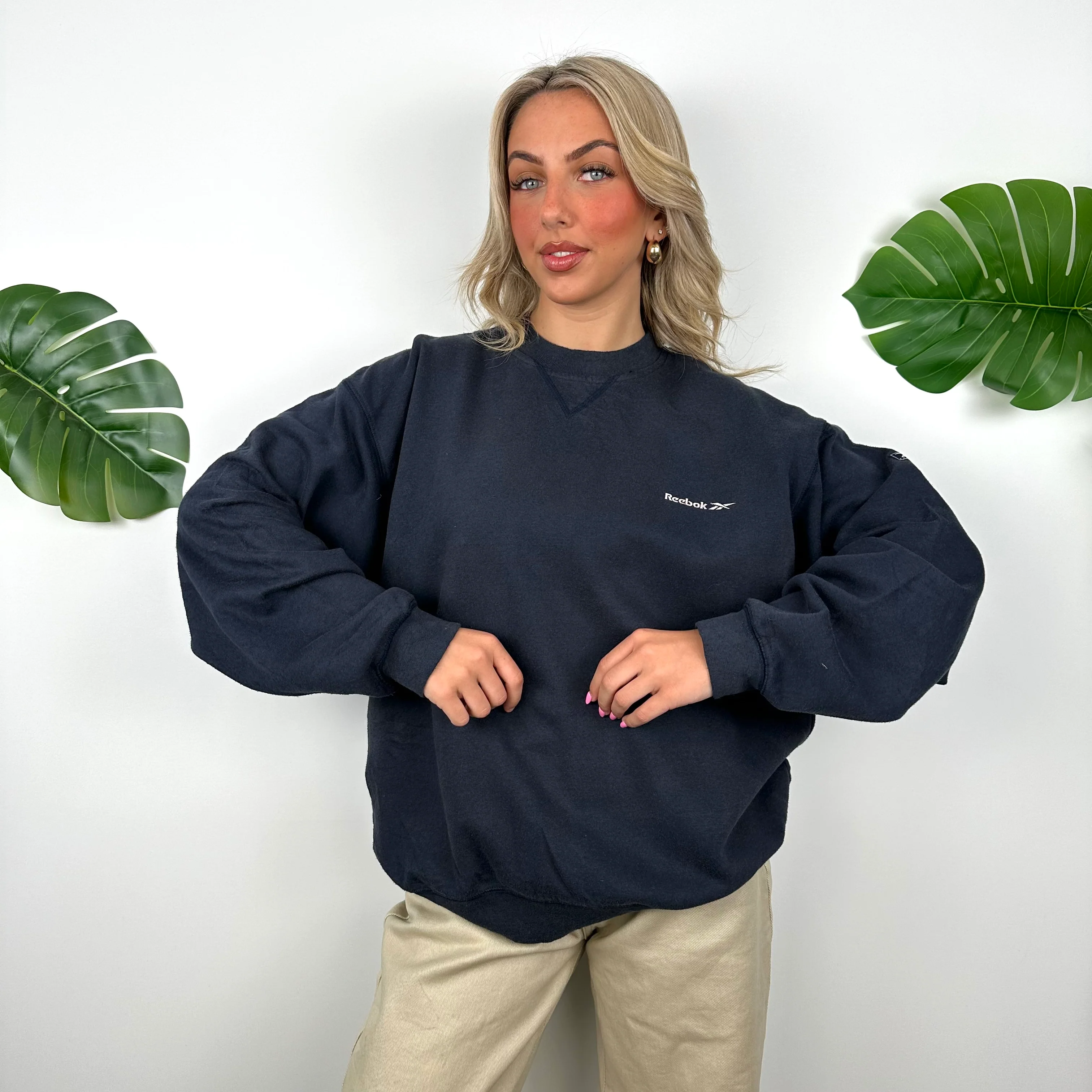 Reebok Navy Embroidered Spell Out Sweatshirt (L) - Image 2