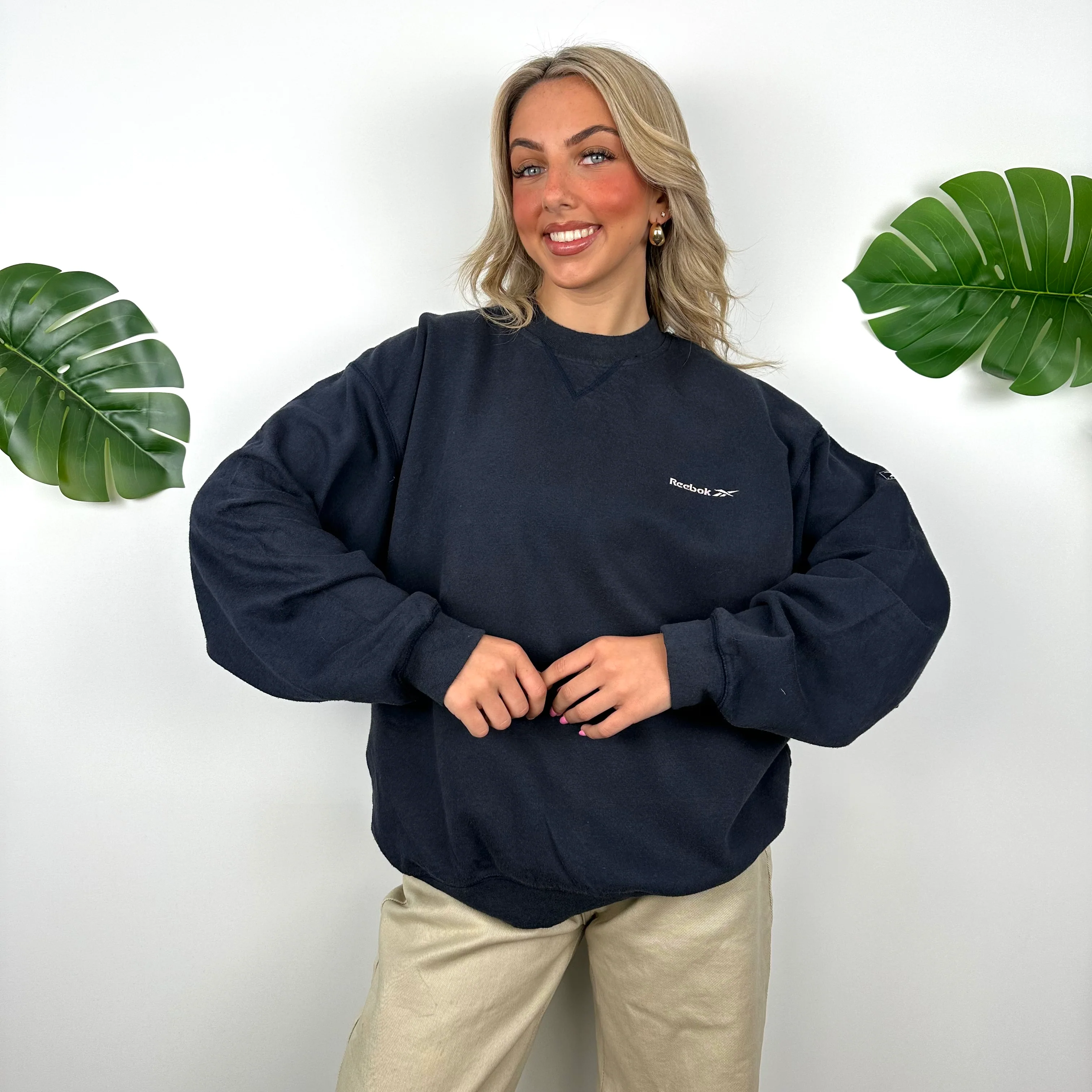 Reebok Navy Embroidered Spell Out Sweatshirt (L) - Image 4
