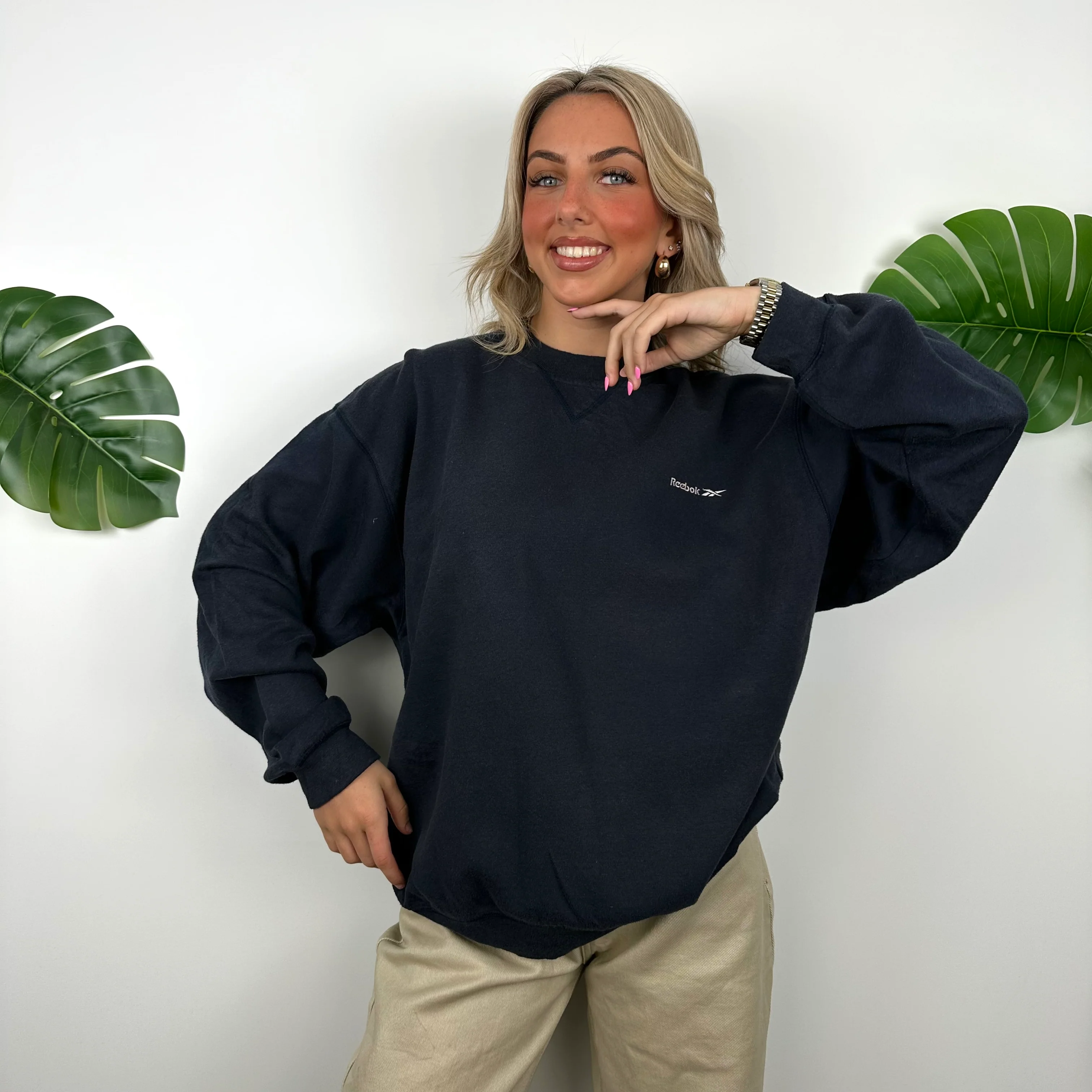 Reebok Navy Embroidered Spell Out Sweatshirt (L) - Image 5