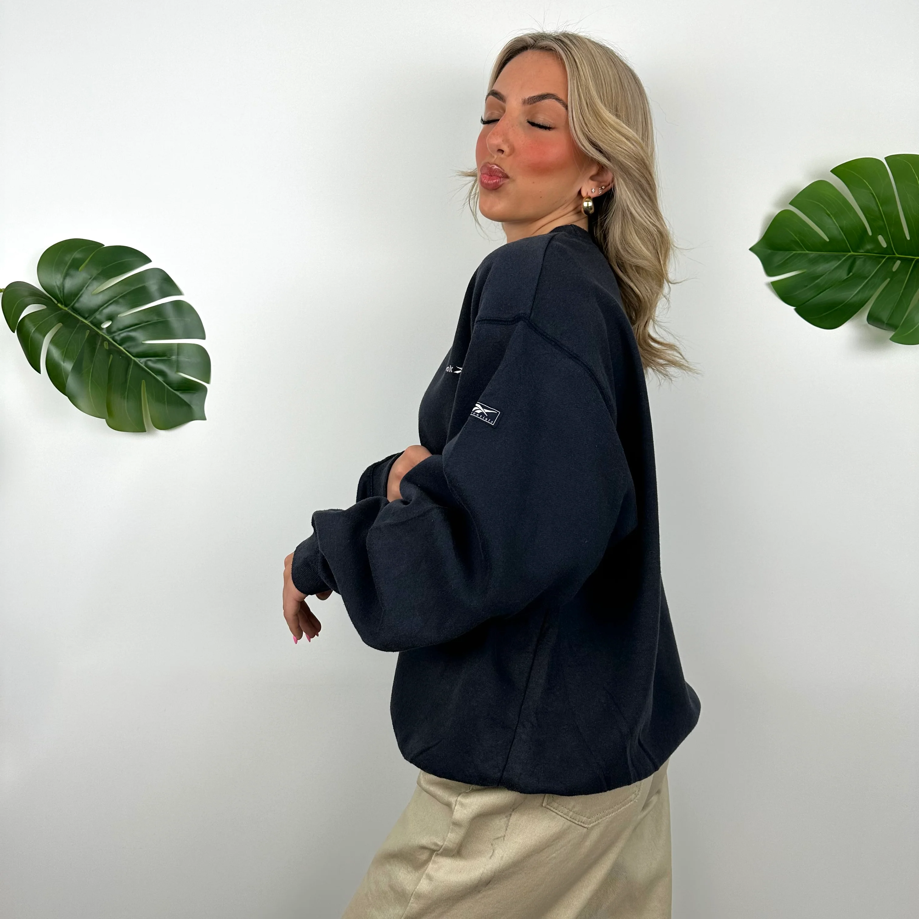 Reebok Navy Embroidered Spell Out Sweatshirt (L) - Image 6