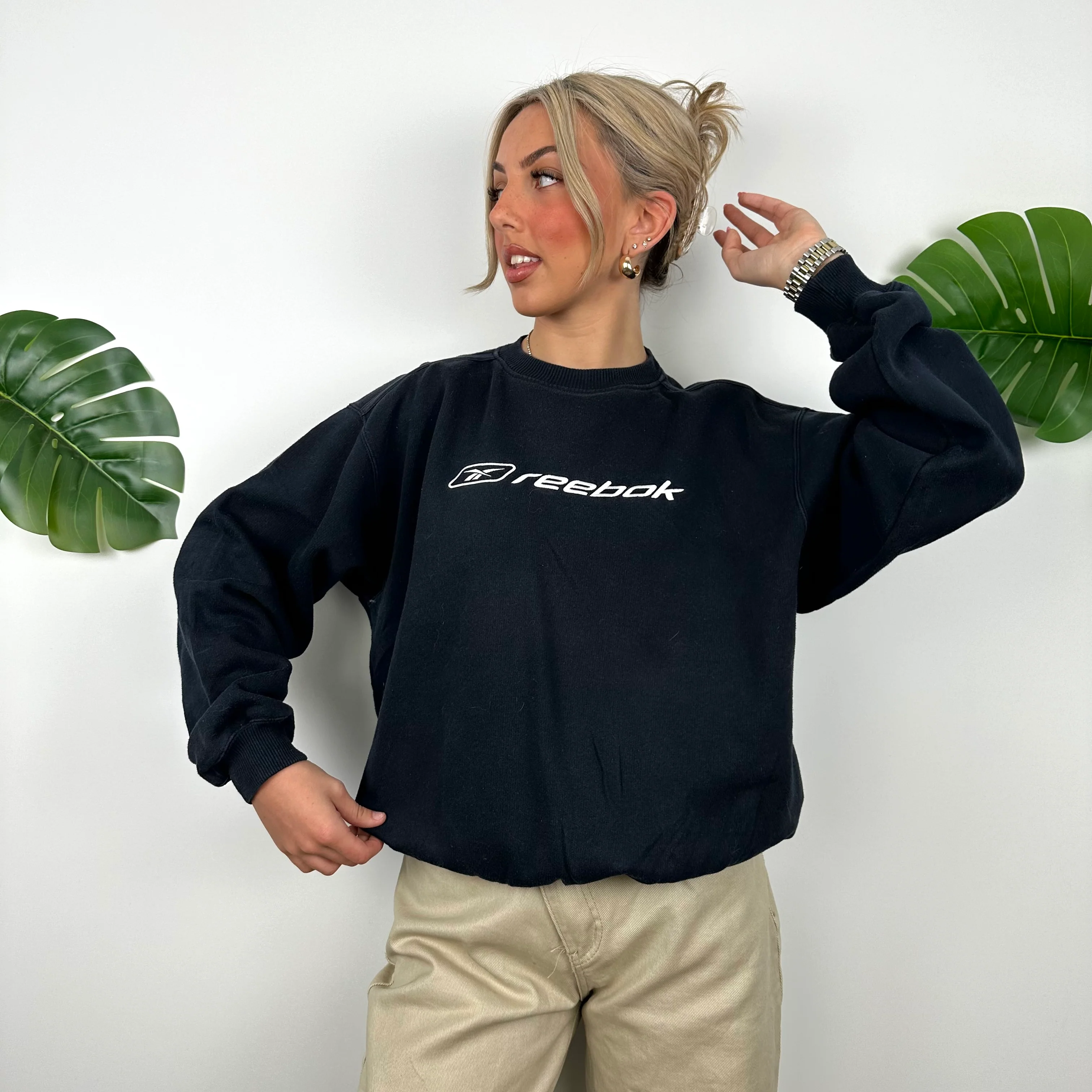 Reebok Navy Embroidered Spell Out Sweatshirt (S) - Image 2