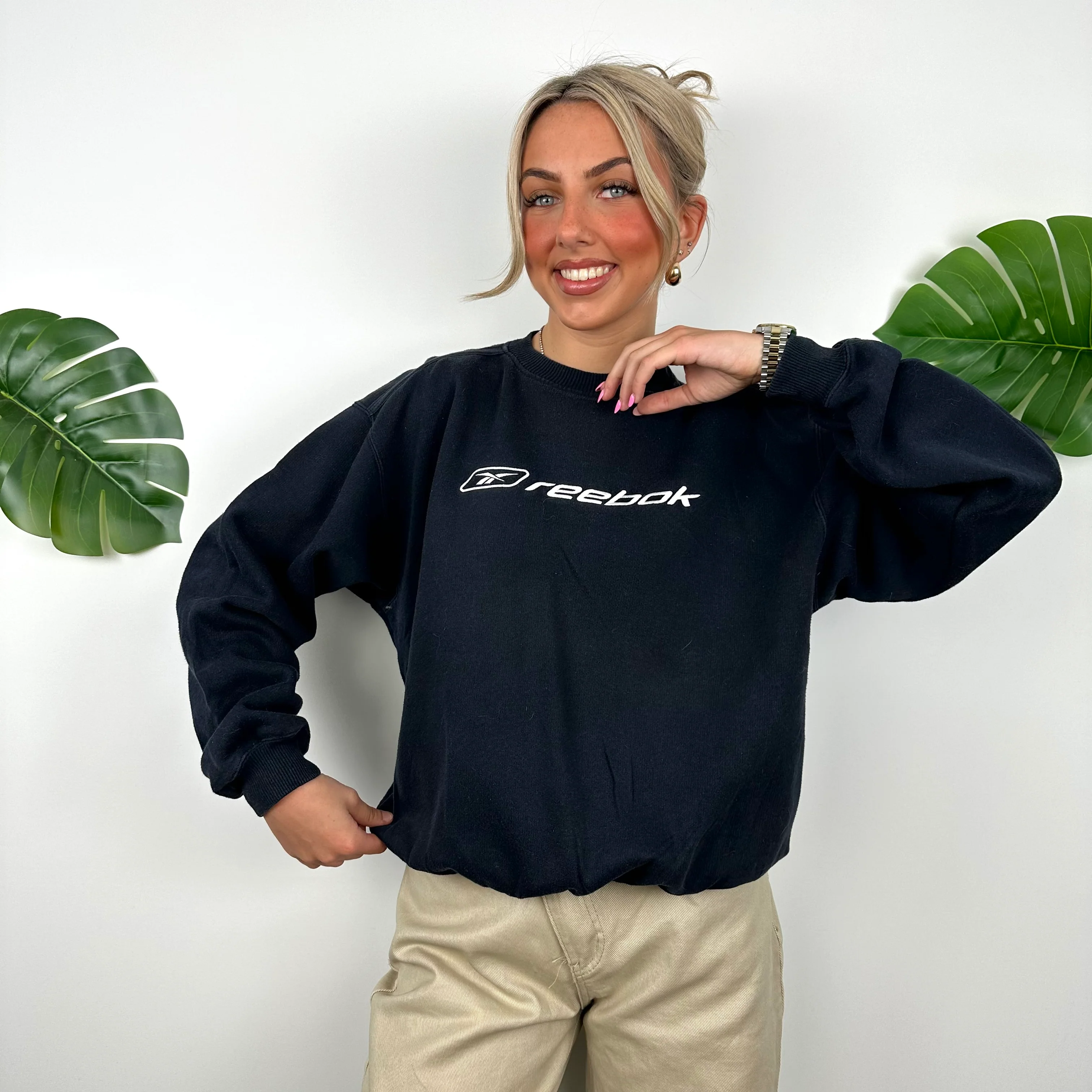 Reebok Navy Embroidered Spell Out Sweatshirt (S) - Image 3